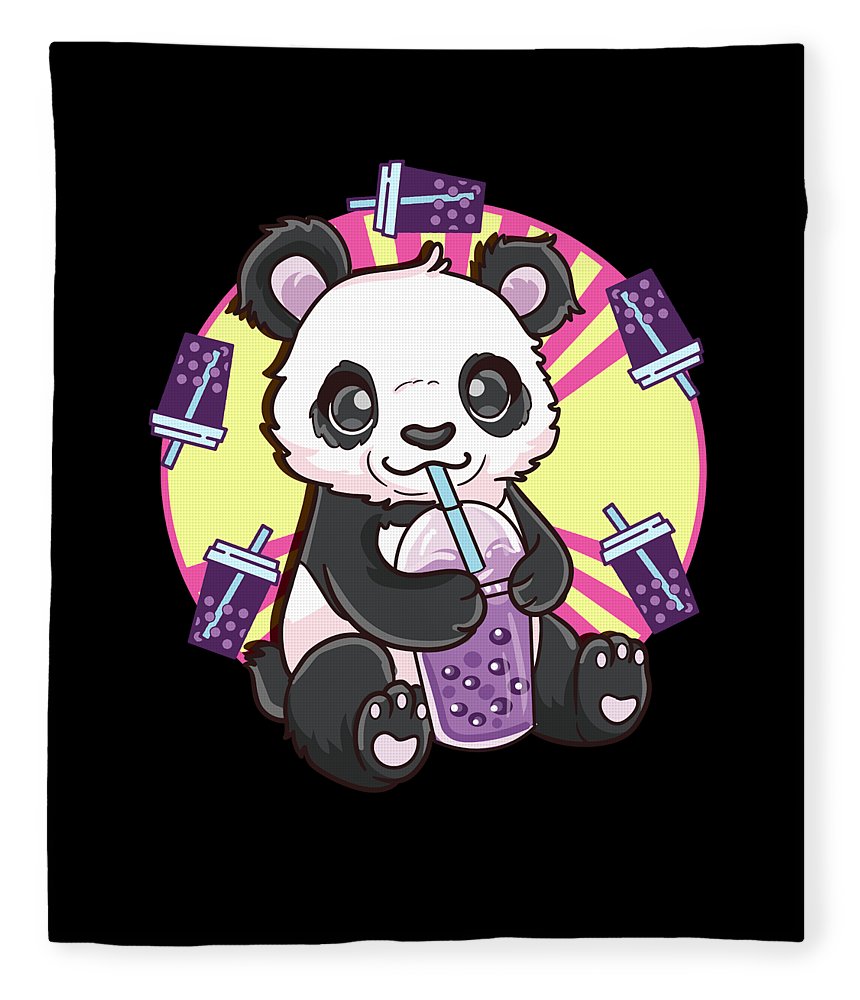 Adorable Kawaii Panda Boba Bubble Tea Cute Panda Fleece Blanket by The Perfect Presents