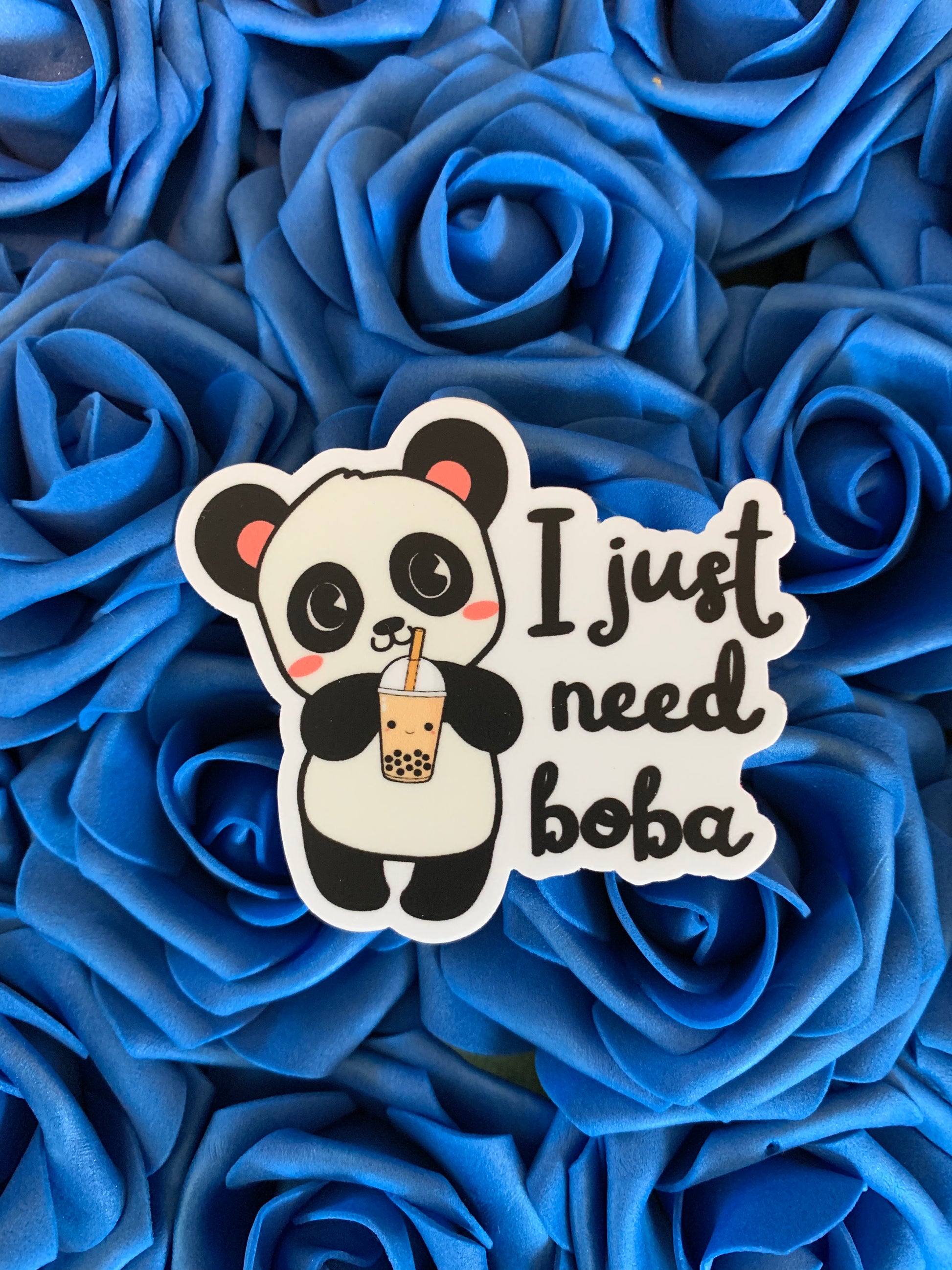 Cute Panda Matte Sticker: I Just Need Boba. Premium vinyl & waterpro