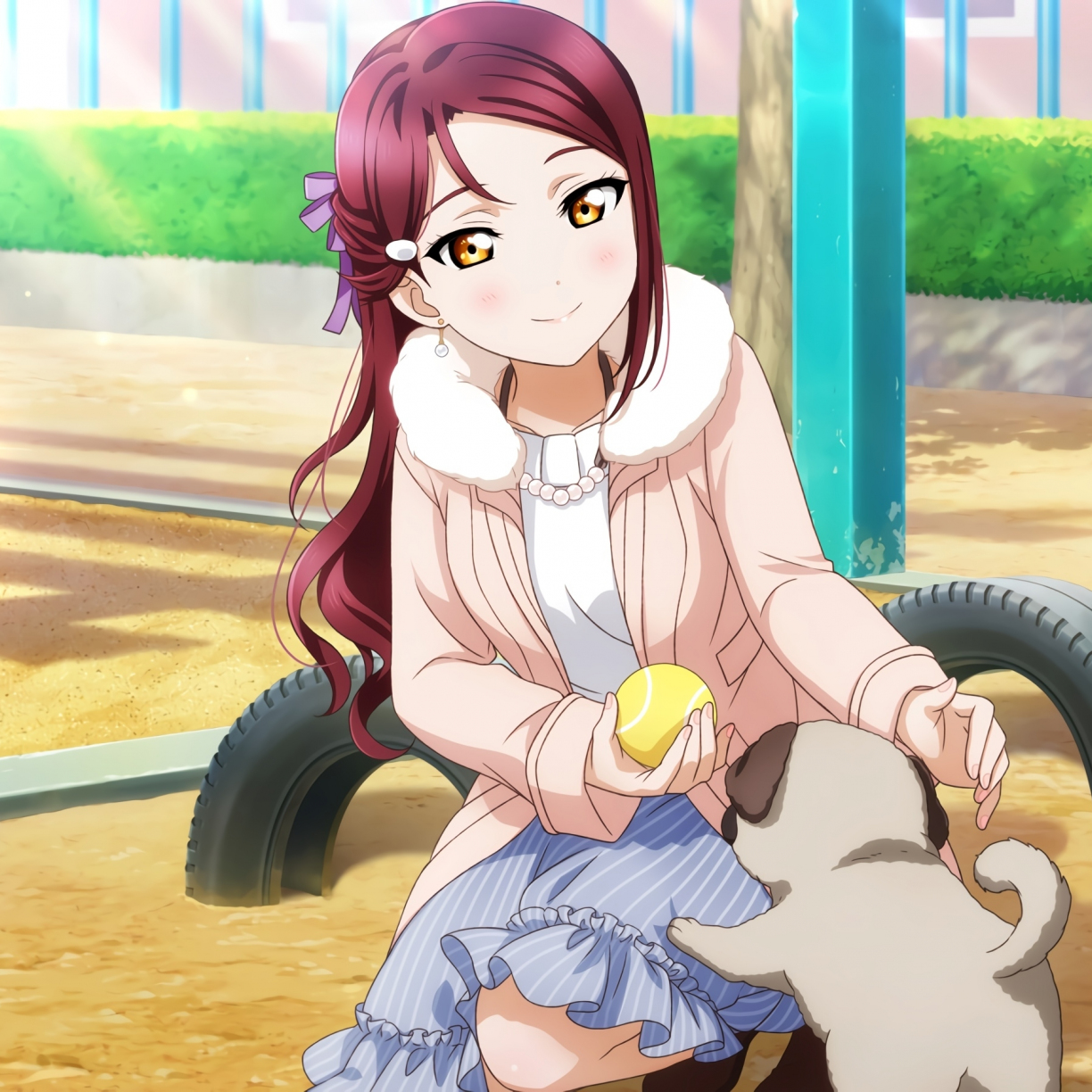 Wallpaper love live!, anime girl, play with dog desktop wallpaper, HD image, picture, background, d13108