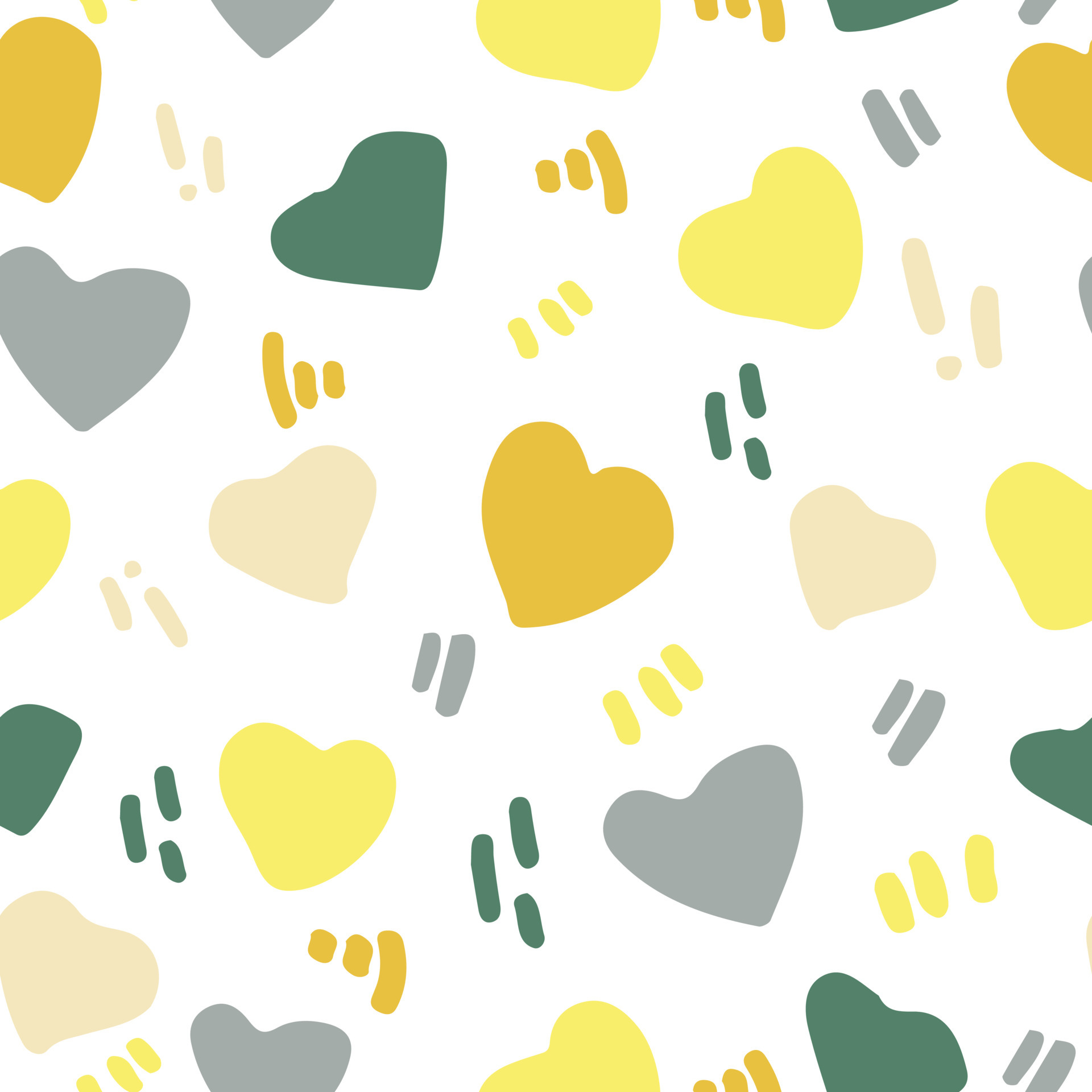 cute hearts and doodle dashes seamless pattern in trending color 2021. hand drawn minimalism simple. wallpaper, textiles, wrapping paper, decor. gray, gold, yellow, green. love, valentines day