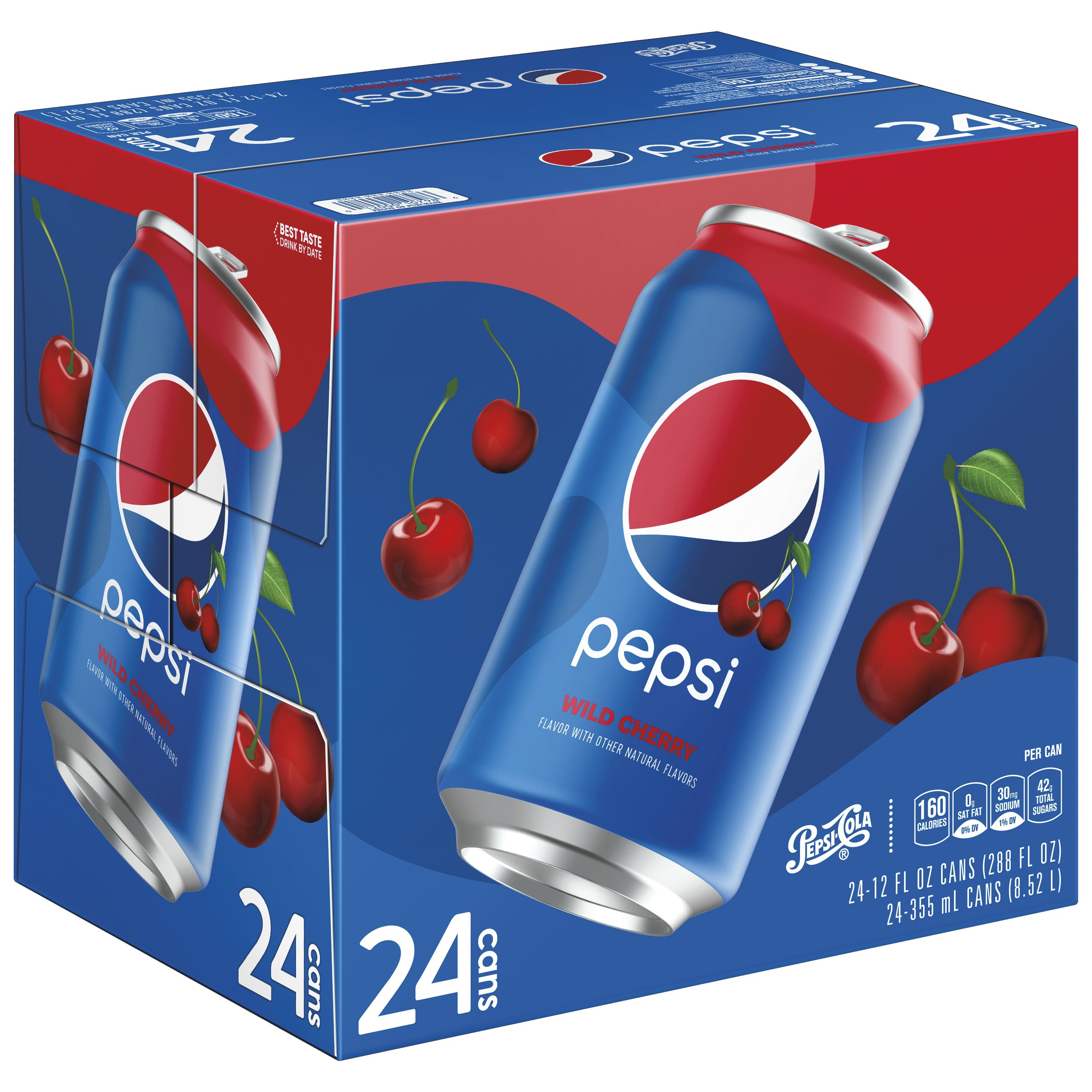 Pepsi Cola Wild Cherry Soda Pop, 12 oz, 24 Pack Cans
