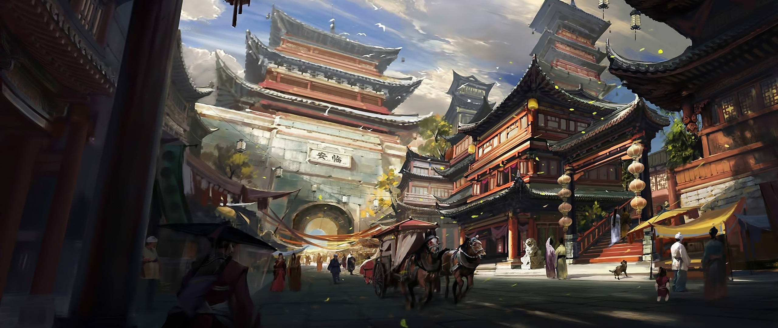 ultra wide japan fantasy city artwork fantasy art Gallery HD Wallpaper
