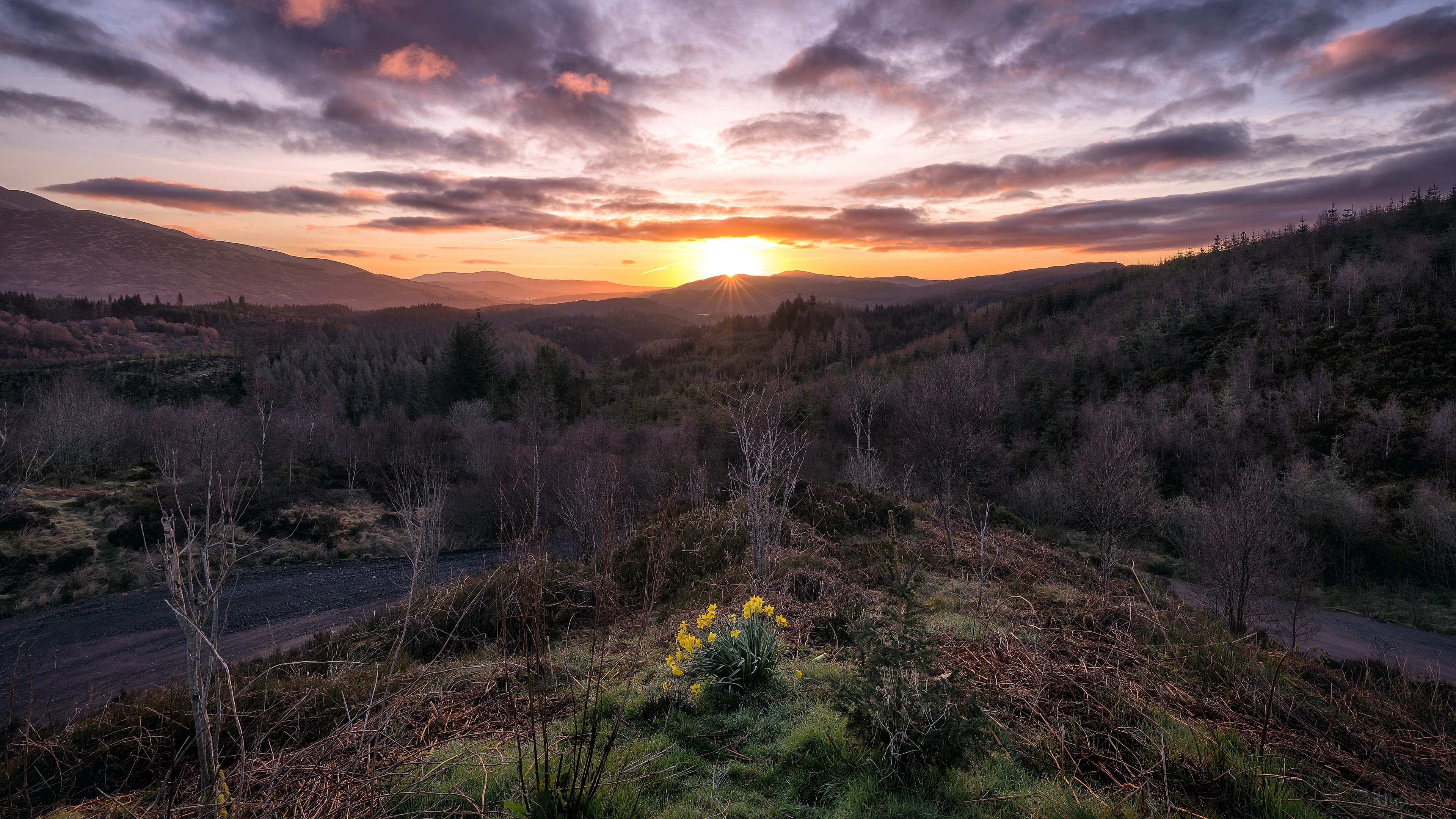 mountains, sunrise, sky, landscape, loch lomond, trossachs national park, scotland 4k Gallery HD Wallpaper