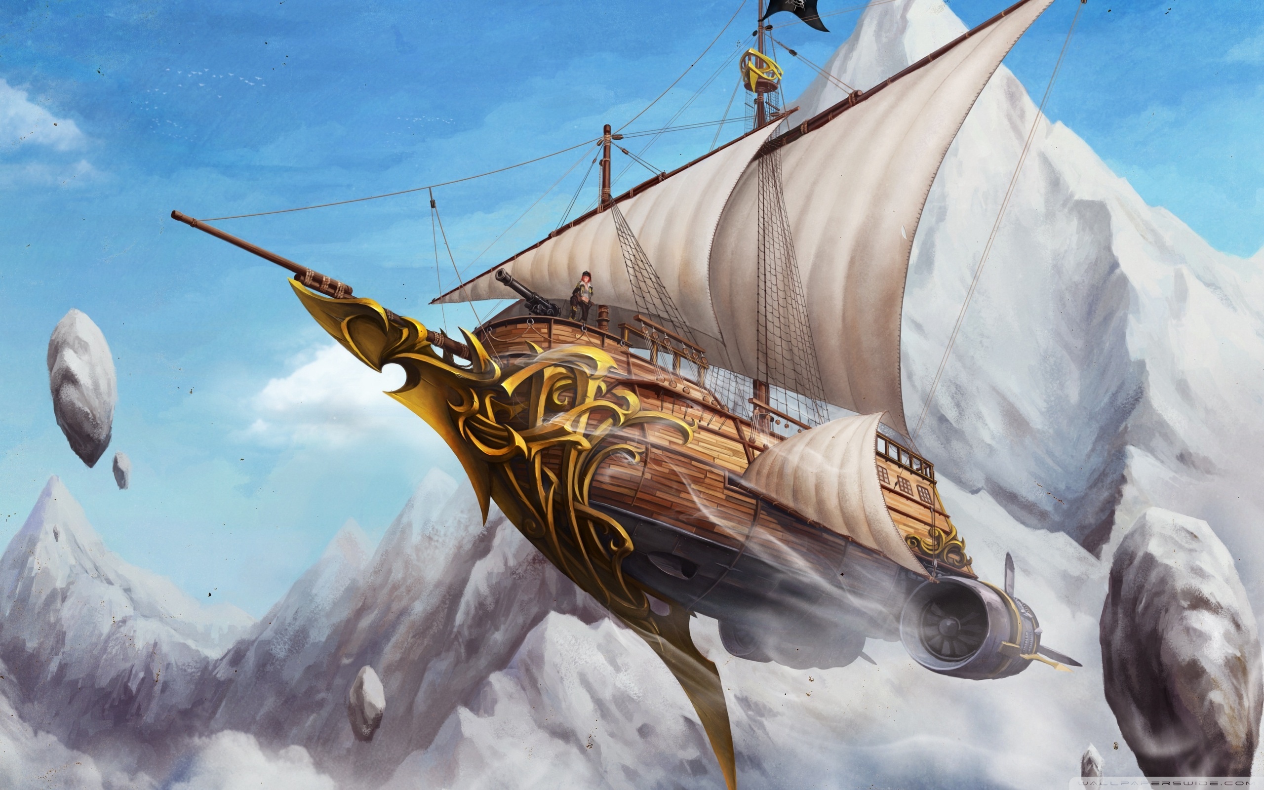 Flying Ship Ultra HD Desktop Background Wallpaper for