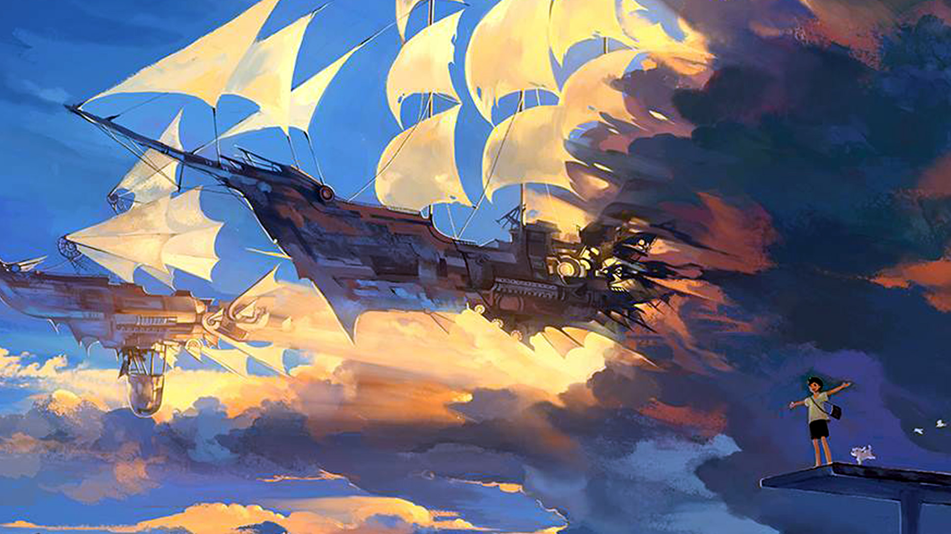 wallpaper for desktop, laptop. fly ship anime illustration art