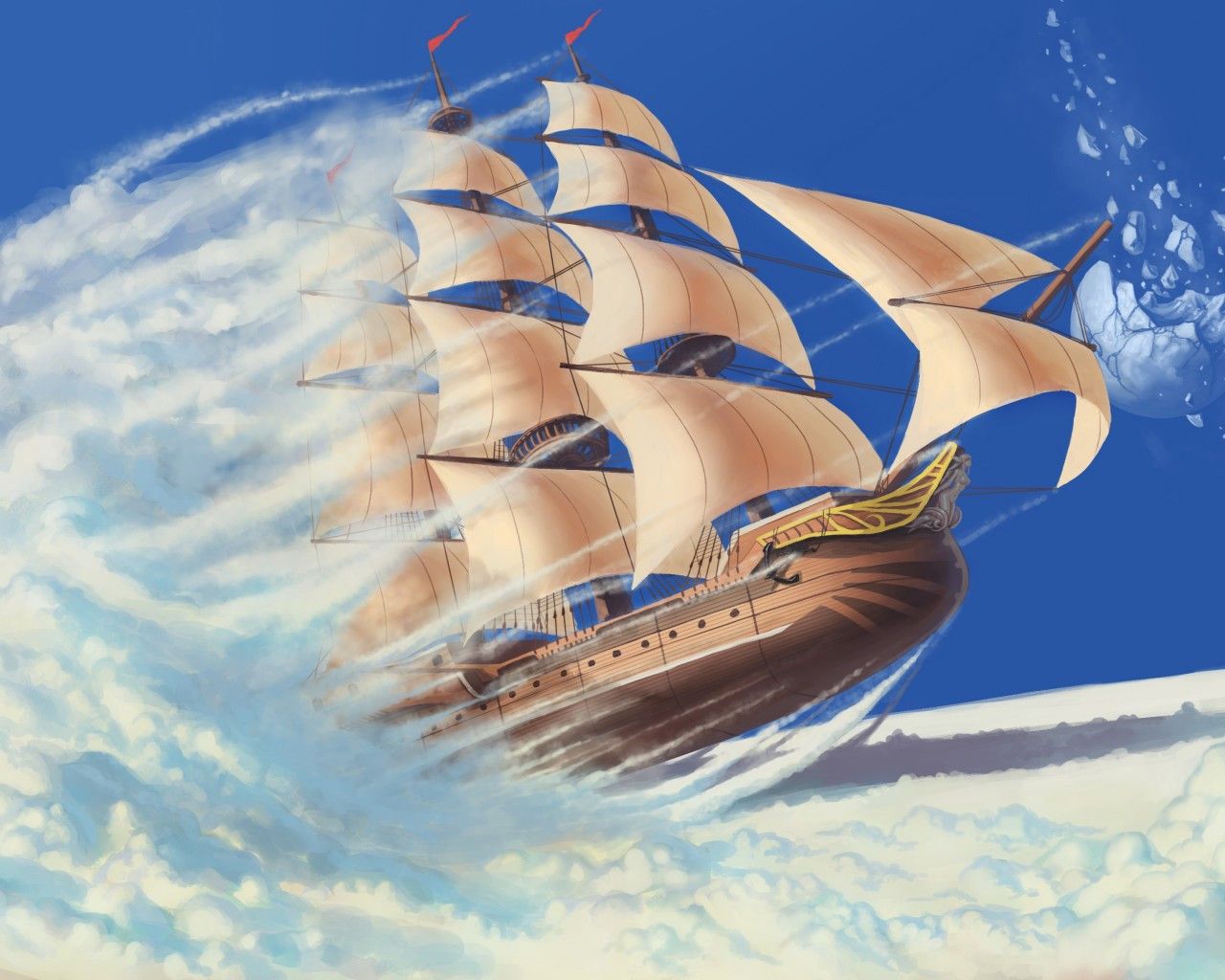 airship, clouds, clear sky, flying ship. Clouds, Anime places, Sky and clouds