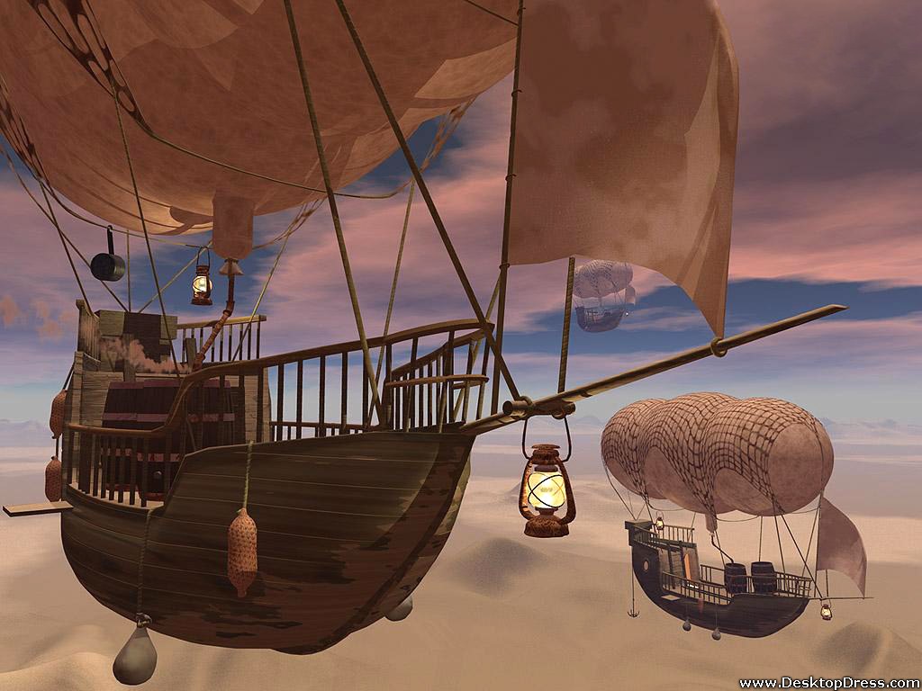 Desktop Wallpaper 3D Background Flying Boats in the Sky