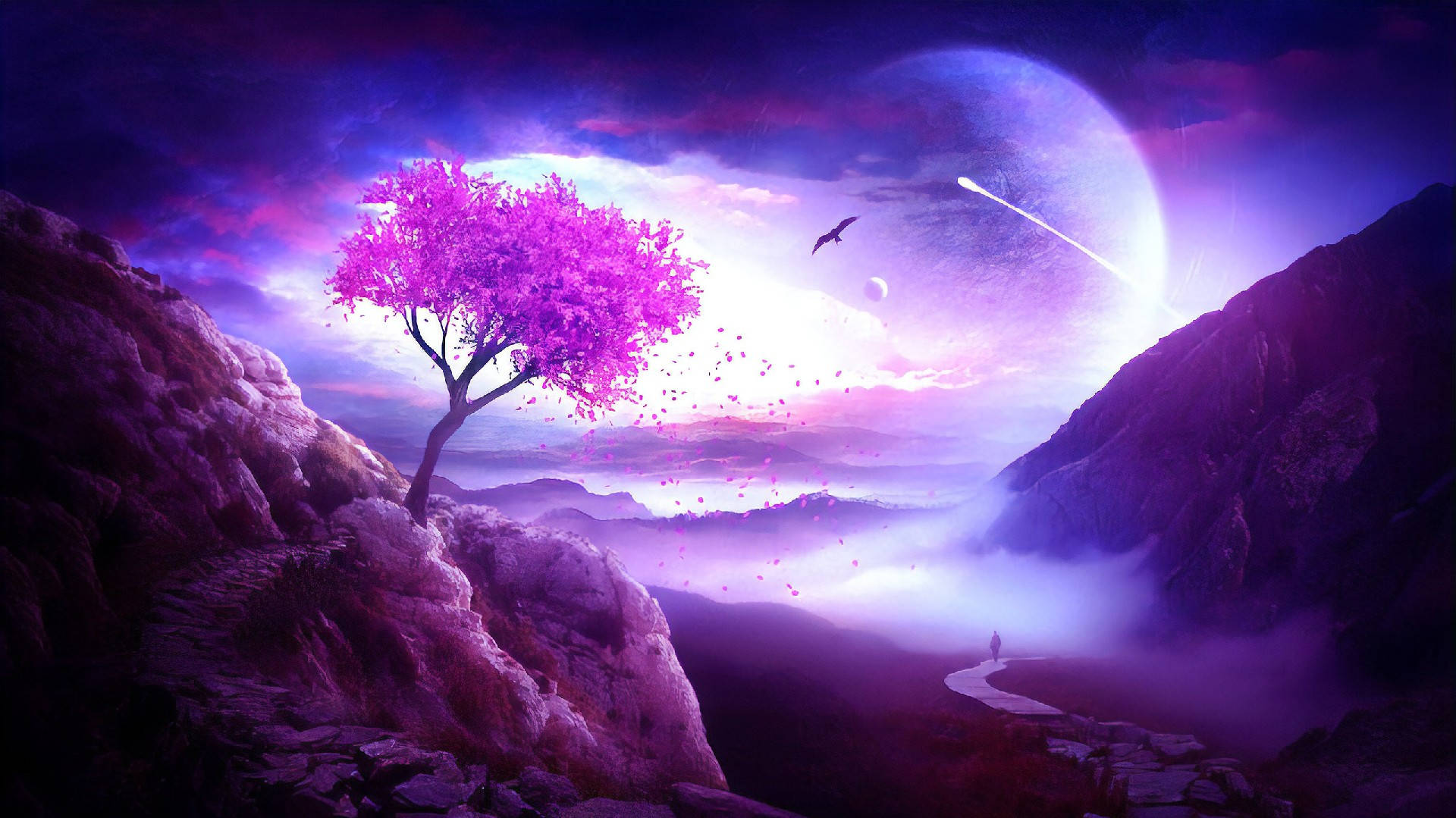 Download Purple Tree And Moon Wallpaper
