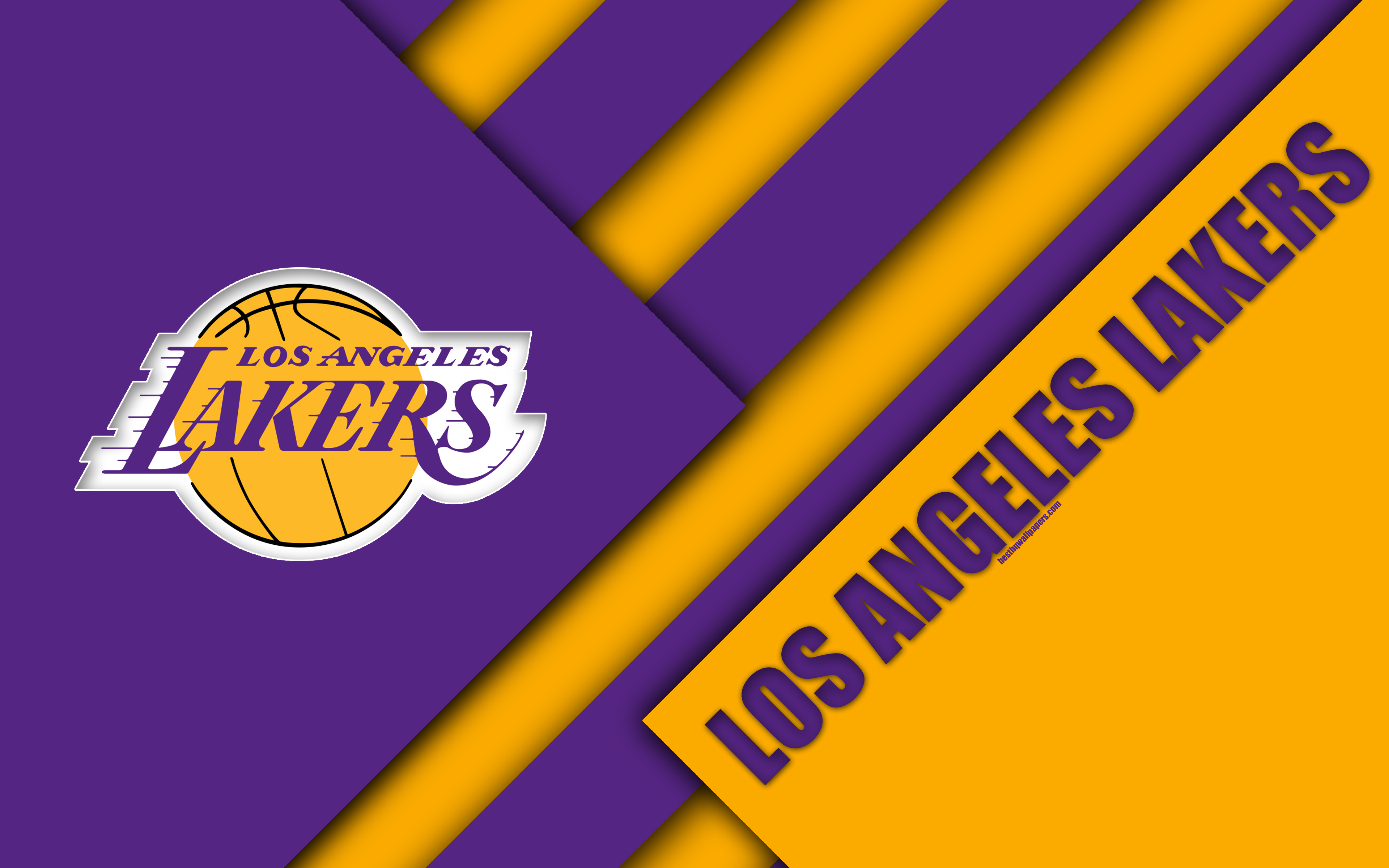 Download wallpaper Los Angeles Lakers, 4k, logo, material design, American basketball club, purple yellow abstraction, NBA, Los Angeles, California, USA, basketball for desktop with resolution 3840x2400. High Quality HD picture wallpaper