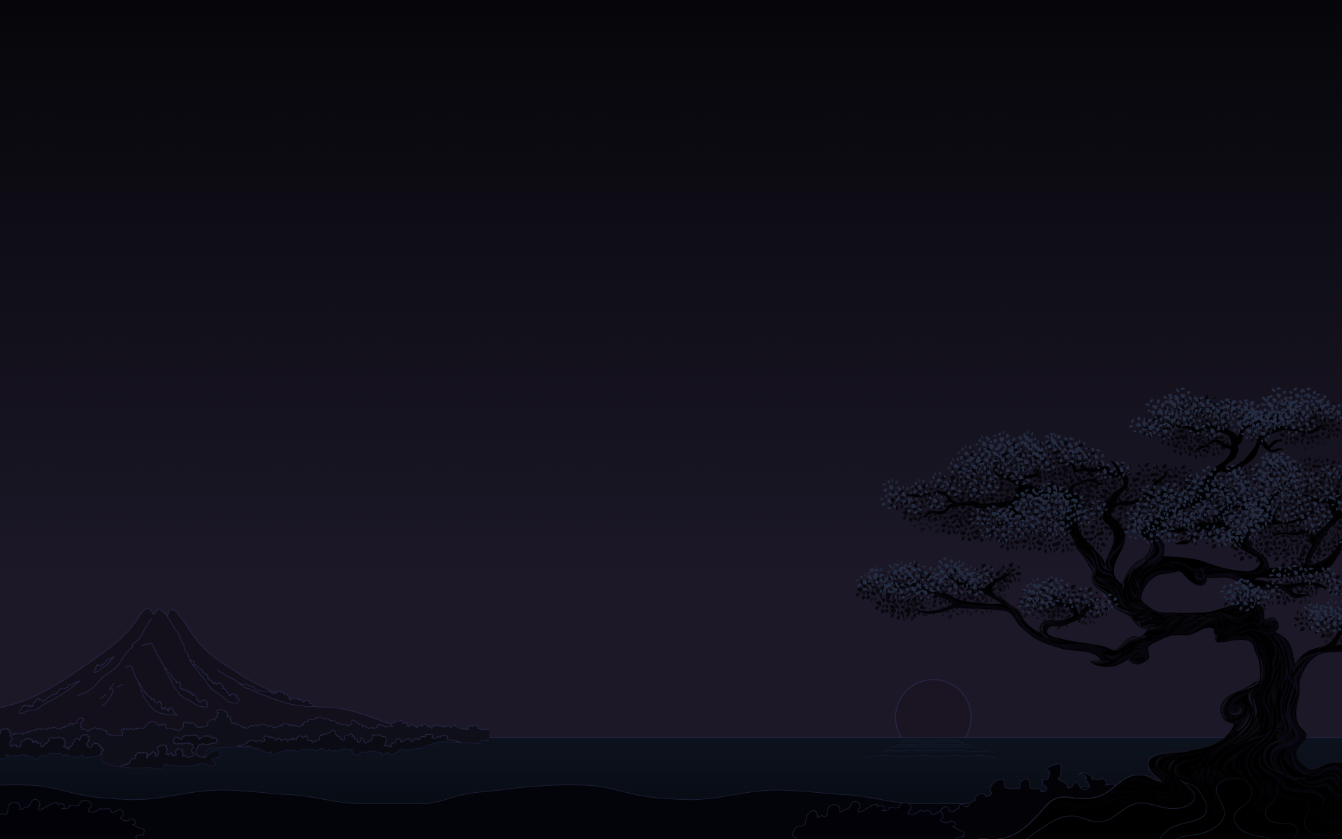 minimalism, dark, sunset, cherry trees, mountains Gallery HD Wallpaper