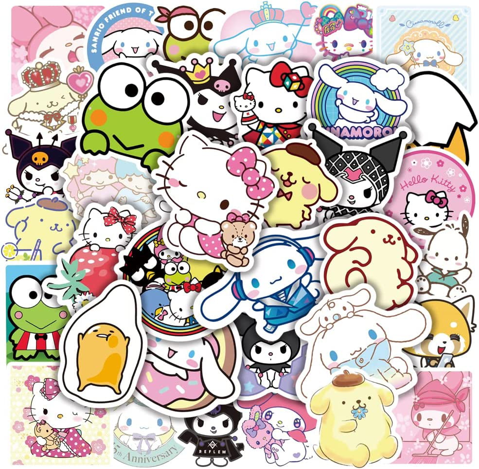 100Pcs Kawaii My Melody Kuromi Stickers, Hello Kitty Stickers, Cinnamoroll, Pochaco, Pompompurin, Keroppi Stickers Pack for Water Bottle Phone Luggage for Girls