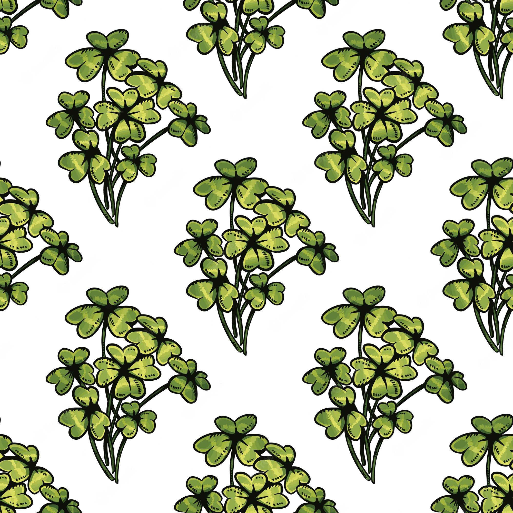 Premium Vector. Cute cartoon shamrock clover flowers doodles seamless border pattern summertime vector repeatable background texture tile cozy of stock print for wrapping design wallpaper