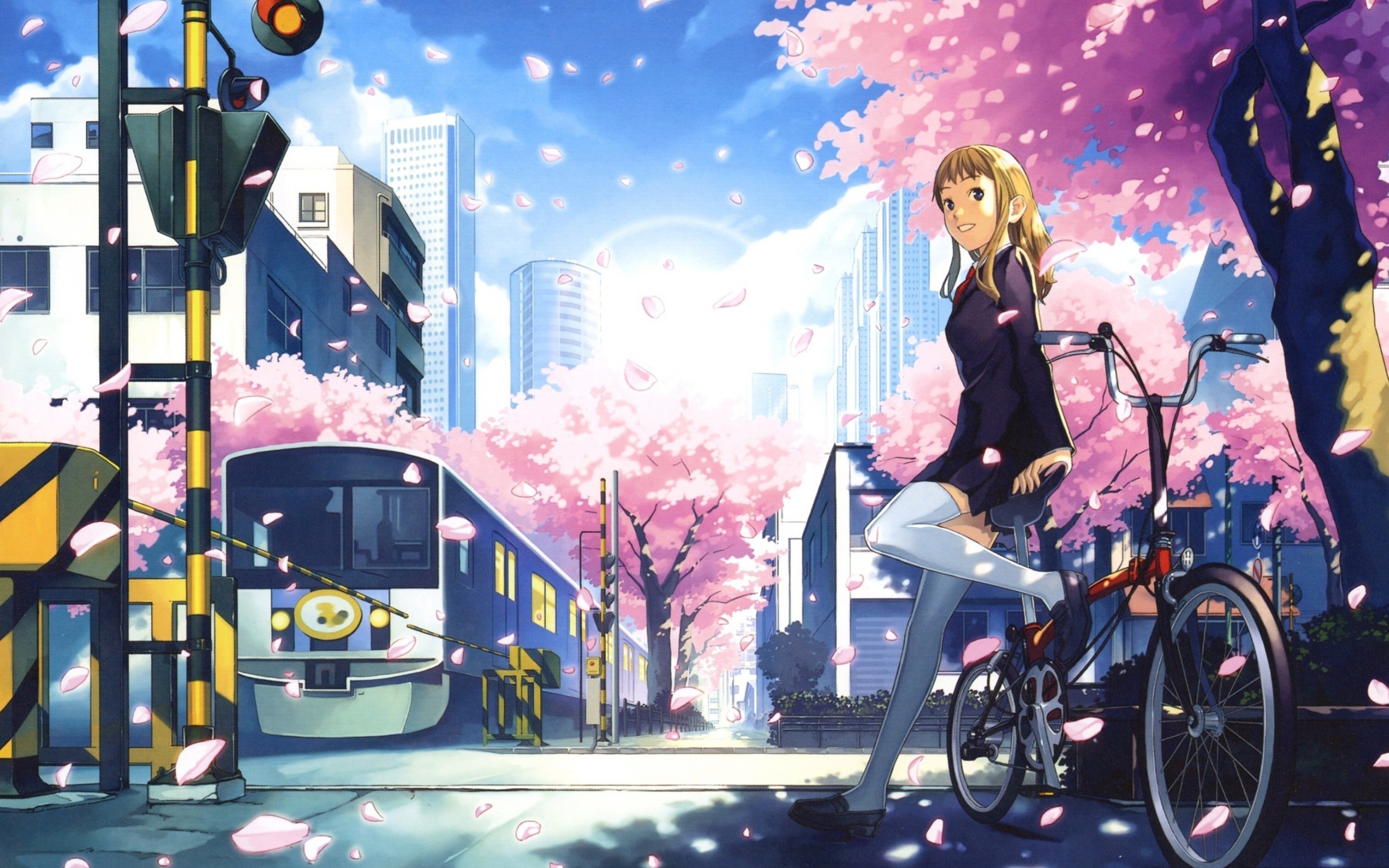 Spring Petals Railroad sakura 2017 Anime Wallpaper