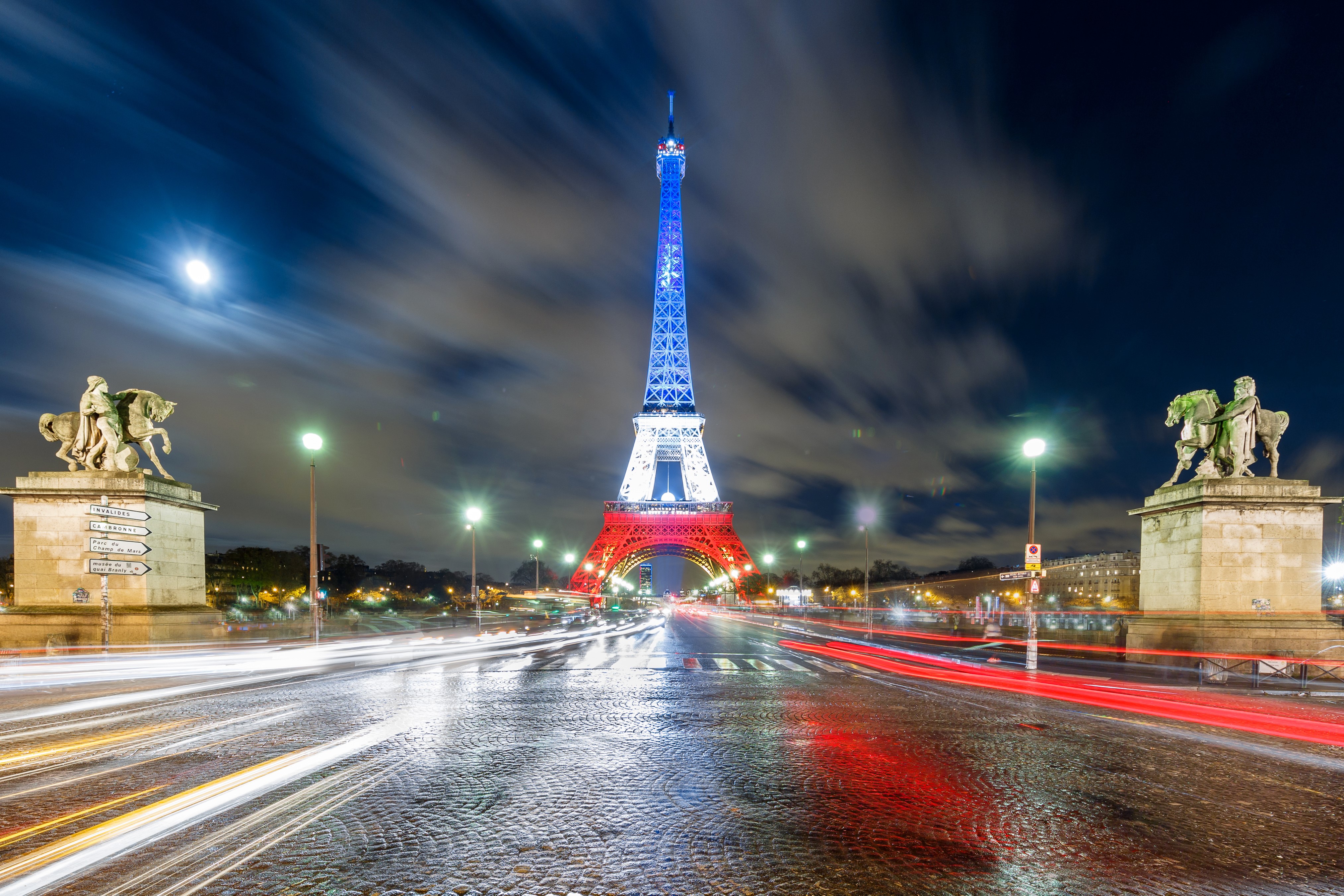 4K, France, Roads, Paris, Eiffel Tower, Night, Street lights Gallery HD Wallpaper