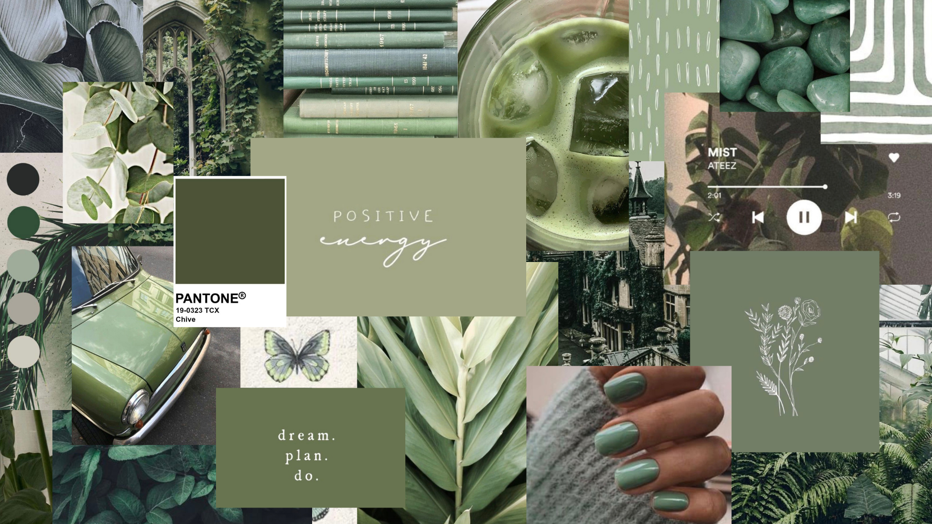 Sage Green Collage Wallpaper