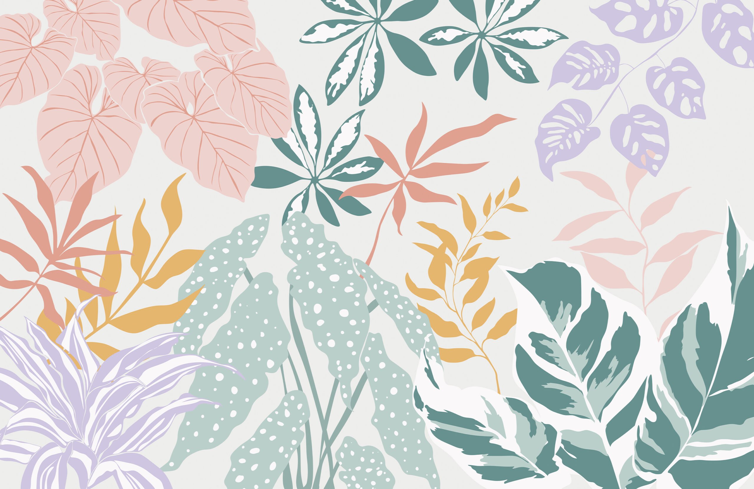 Colourful Pastel Modern Botanical Plants Wall Mural