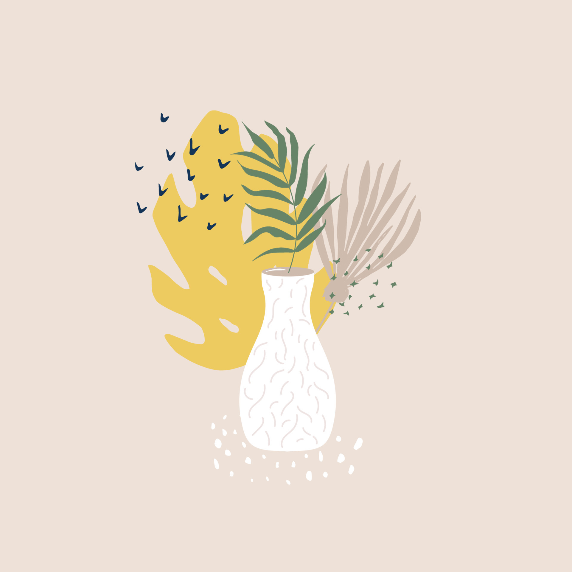 Collage of floral and abstract shape, sticker, design element, plant, leaves, hand drawn in trendy doodle style. Vector illustrations for paper, cover, fabric, interior decor. elements are isolated Vector Art