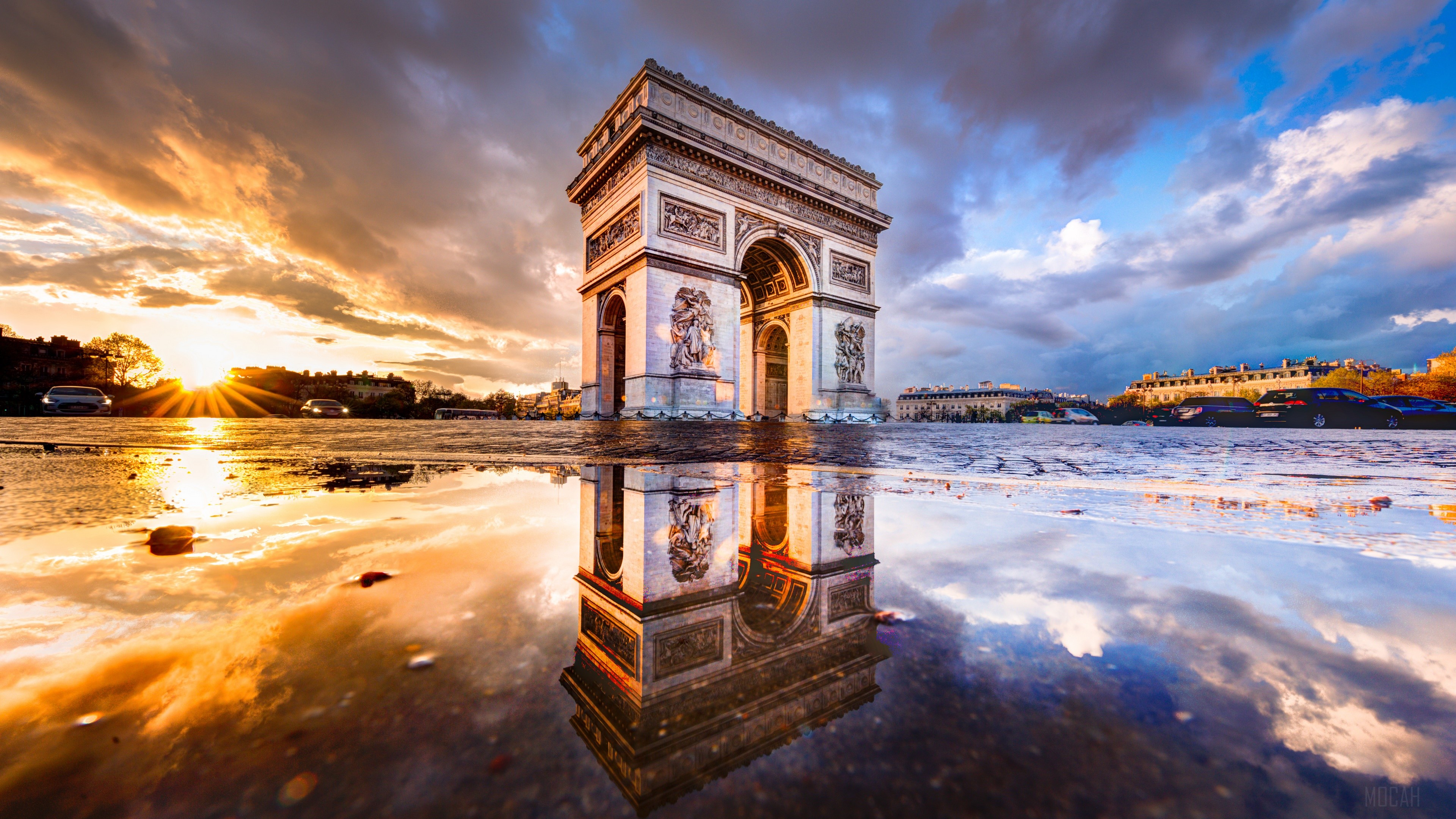 Arc de Triomphe, Cloud, France, Monument, Paris, Reflection 4k Gallery HD Wallpaper