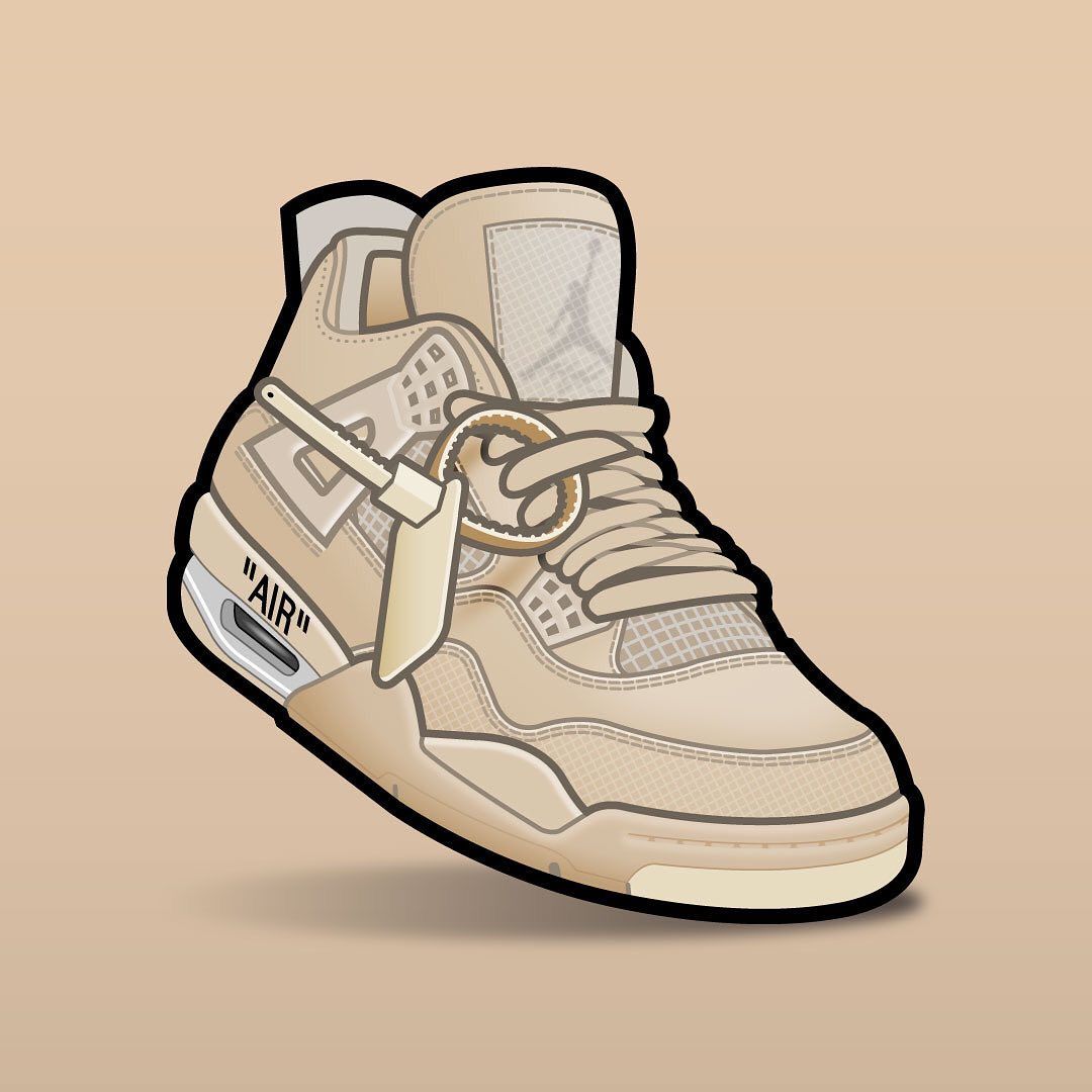 SLOFAR On Instagram: “Big L For The “Sail” Off White X Air Jordan 4 “Sail” #sneakerart #sneakerposters #sneakerartist #snea. Air Jordans, Jordans, Sneaker Art