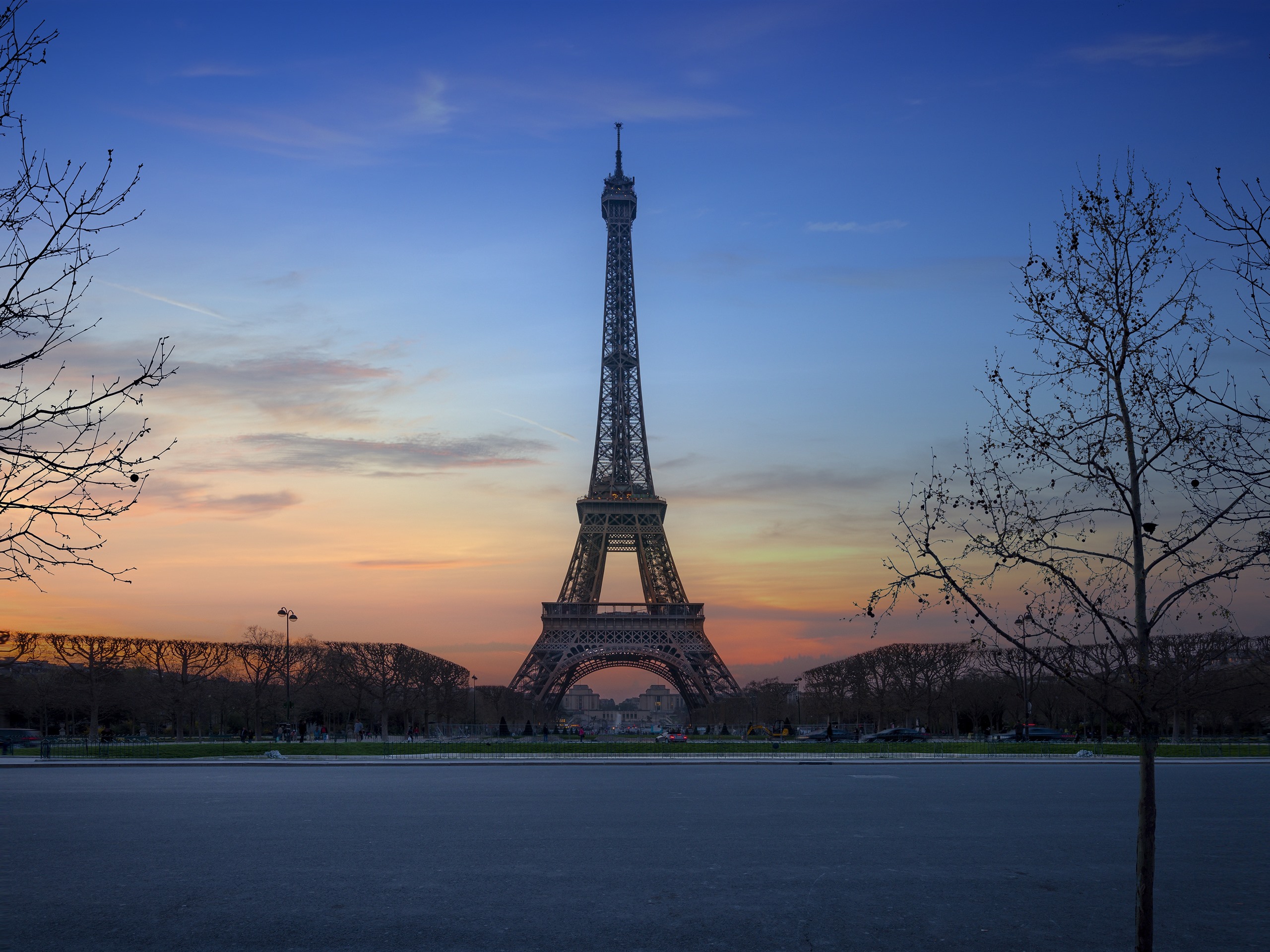 Wallpaper Eiffel Tower, night, trees, Paris, France 3840x2160 UHD 4K Picture, Image