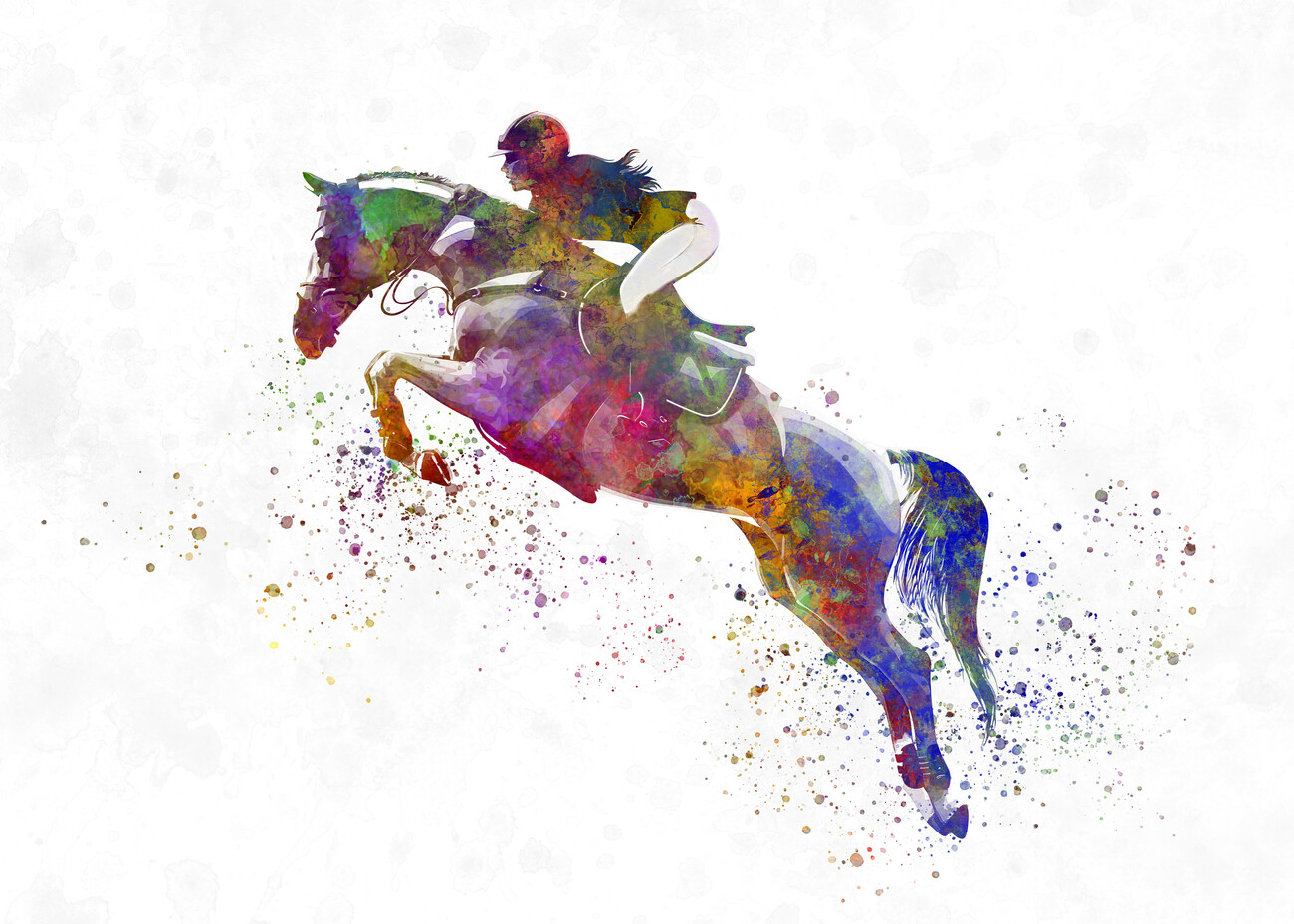 horsewoman with her horse in watercolor Wall Mural