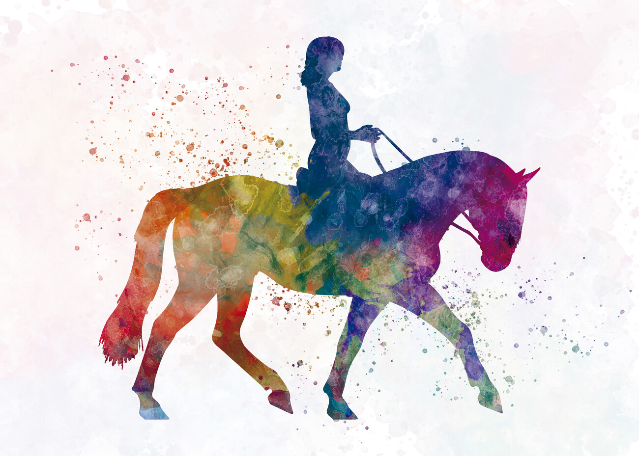 horsewoman with her horse in watercolor Wall Mural