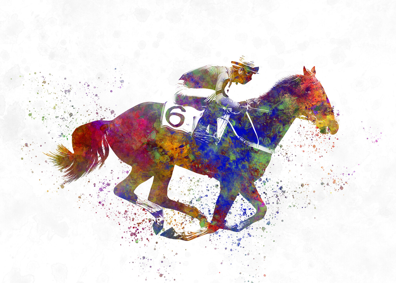 Horse racing in watercolor Wall Mural