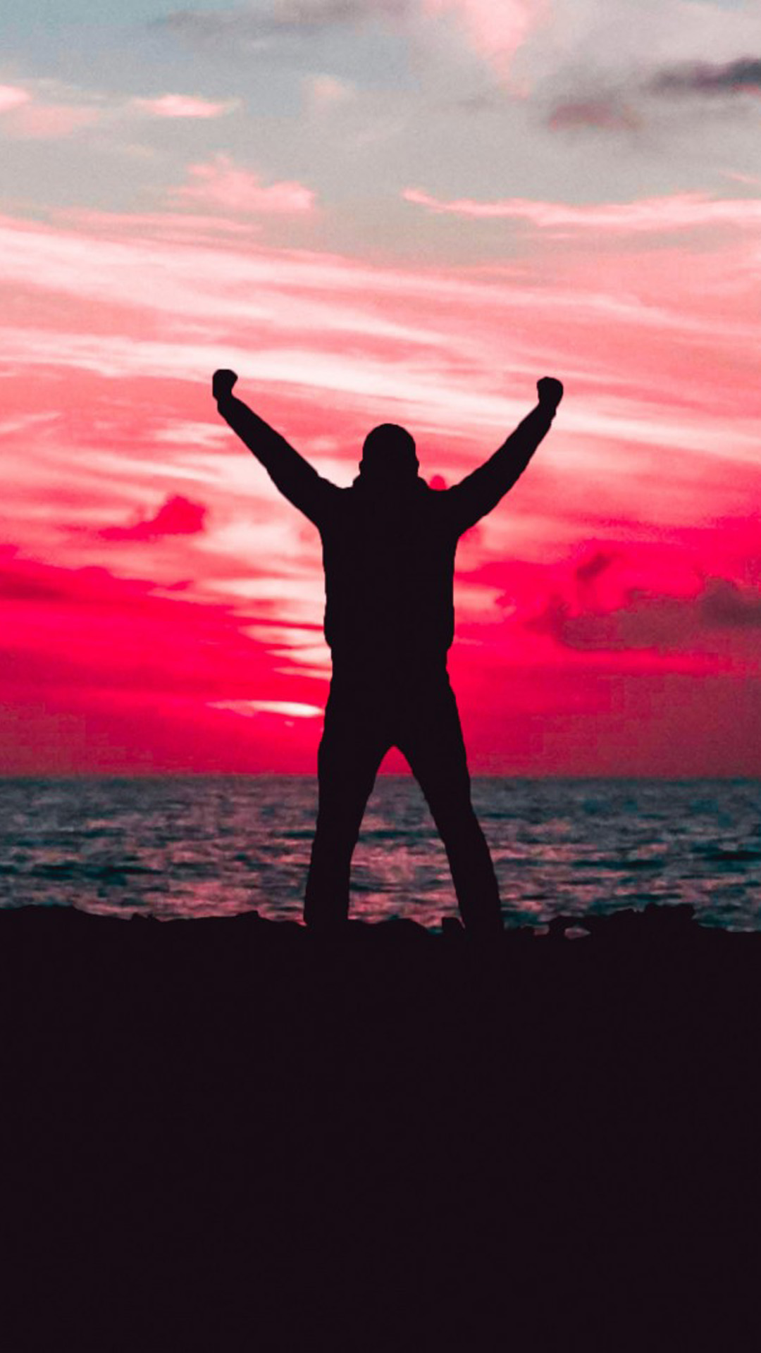 Silhouette Man Sunset Beach 4K Ultra HD Mobile Wallpaper