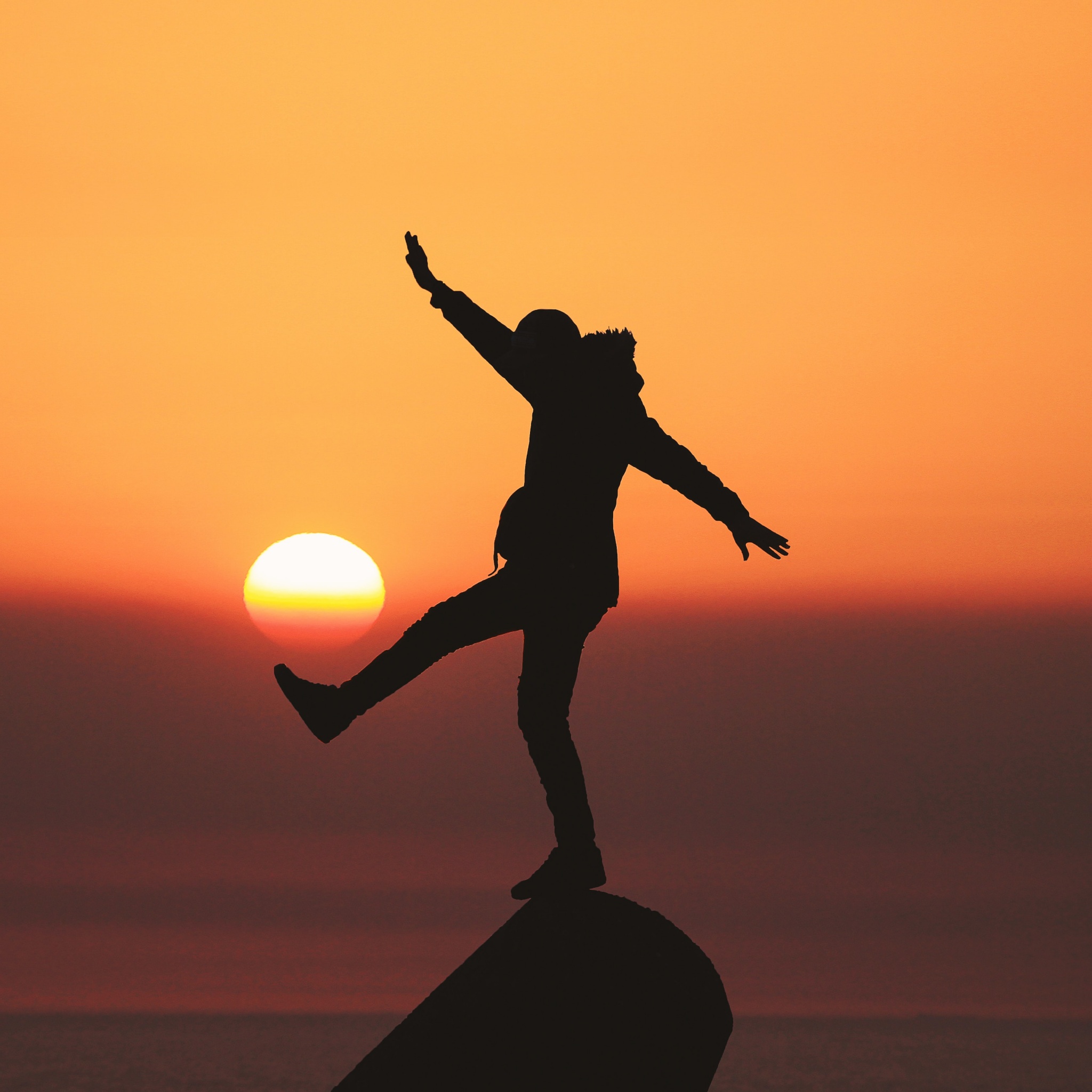 Silhouette Wallpaper 4K, Person, Balance, Sunset, Photography