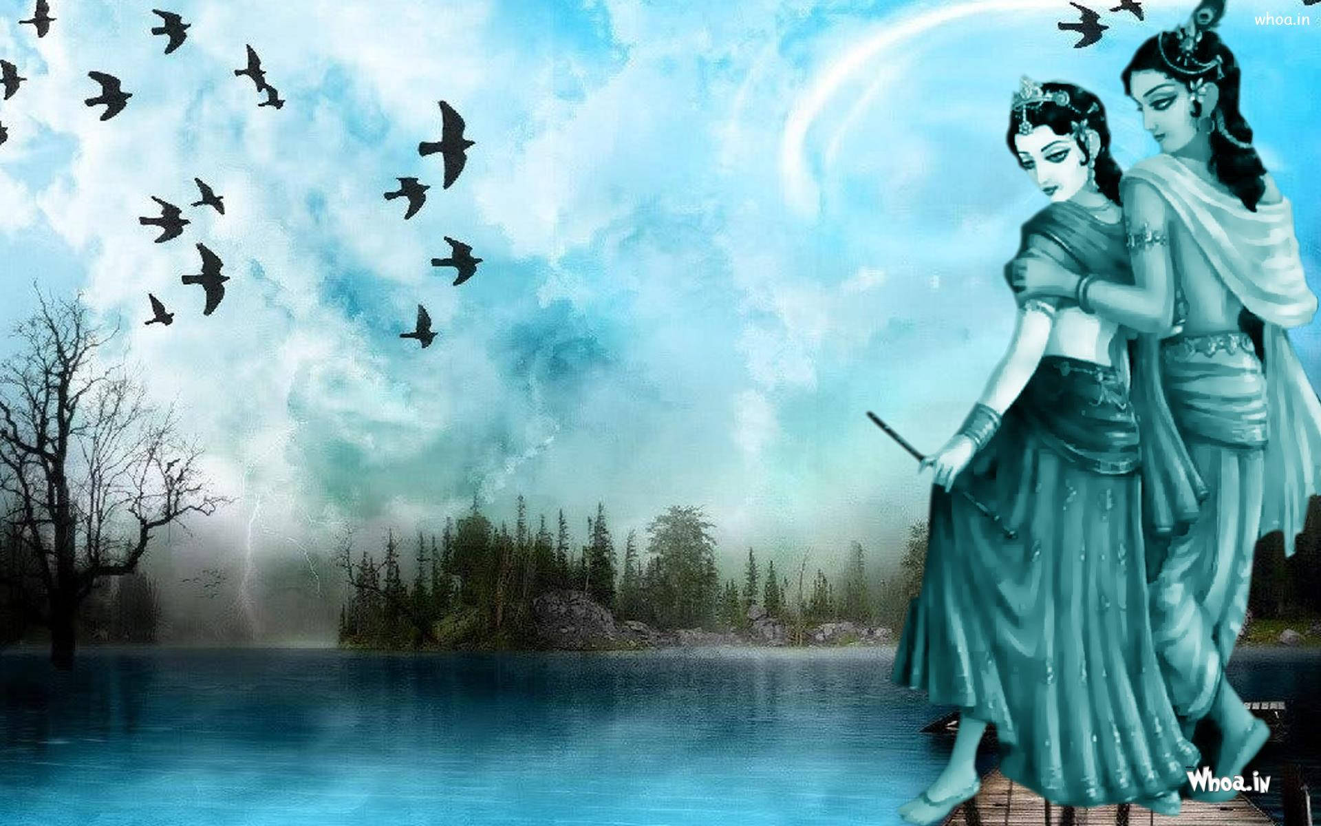 Download Krishna Desktop And Radha In Blue Depiction Wallpaper
