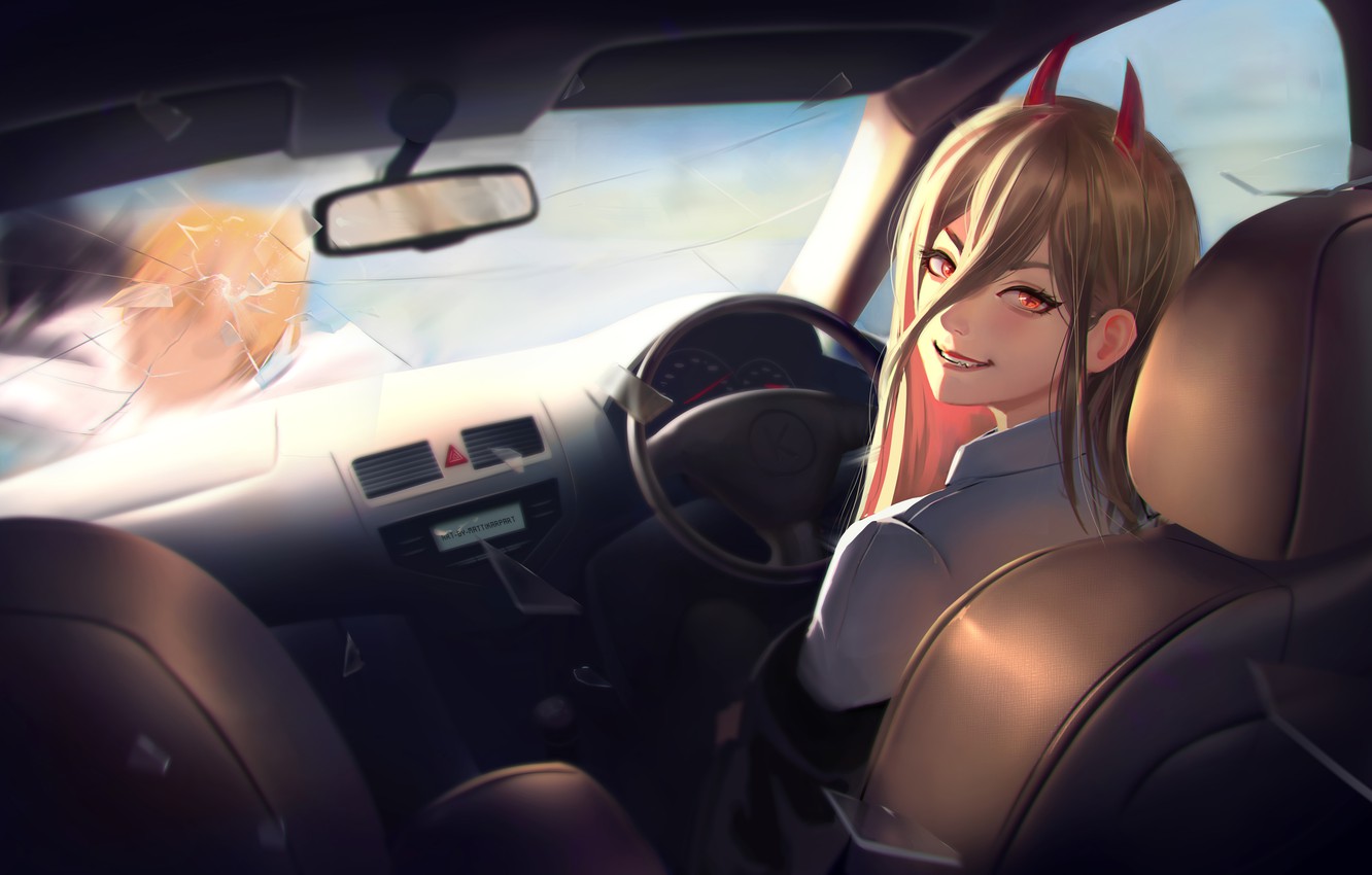 Wallpaper auto, girl, the demon, guy, Power, Chainsaw Man, Denji, by Mattikarp, наезд image for desktop, section арт