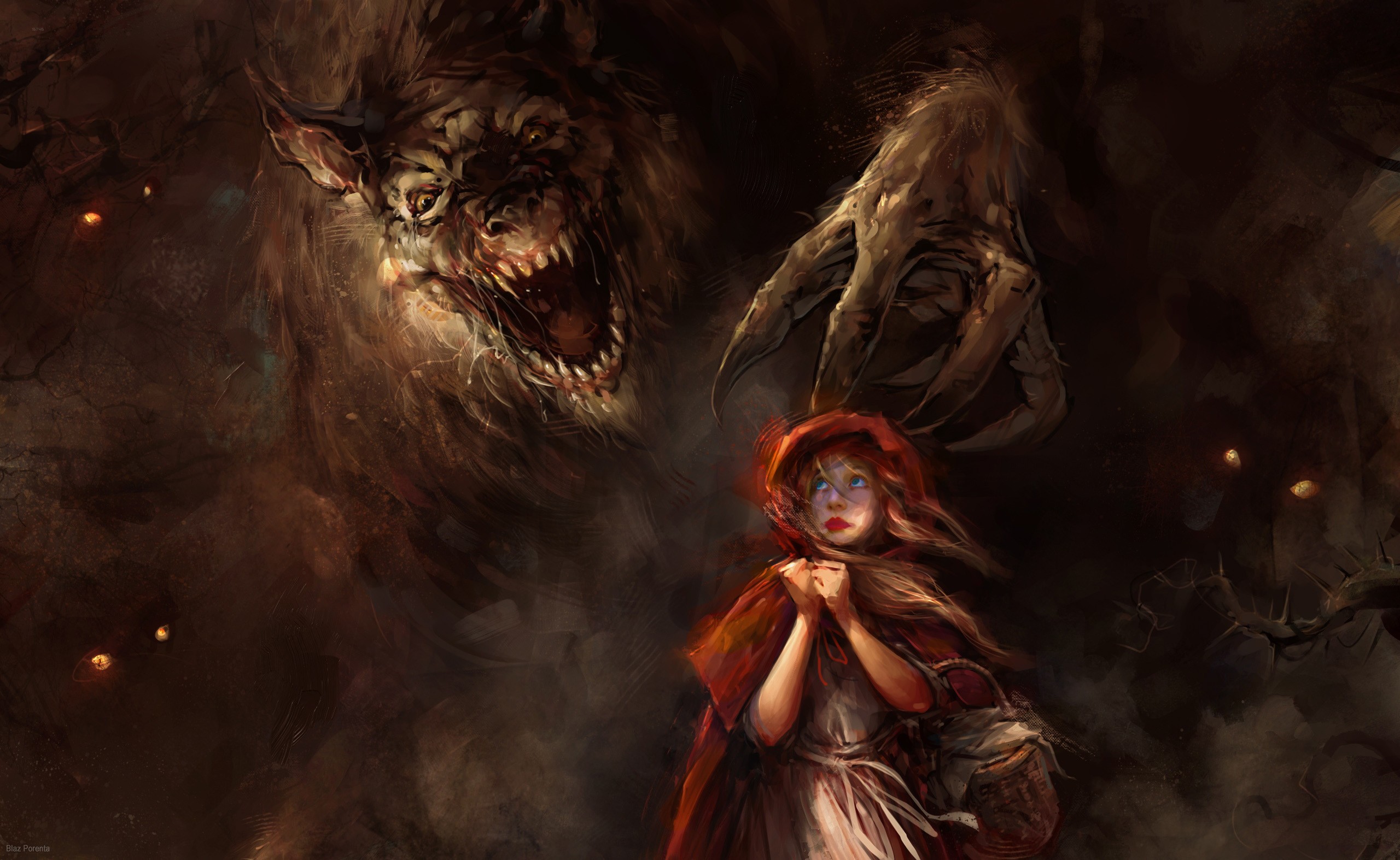 Wallpaper, wolf, demon, Little Red Riding Hood, mythology, werewolves, darkness, screenshot, computer wallpaper, fictional character 2560x1574