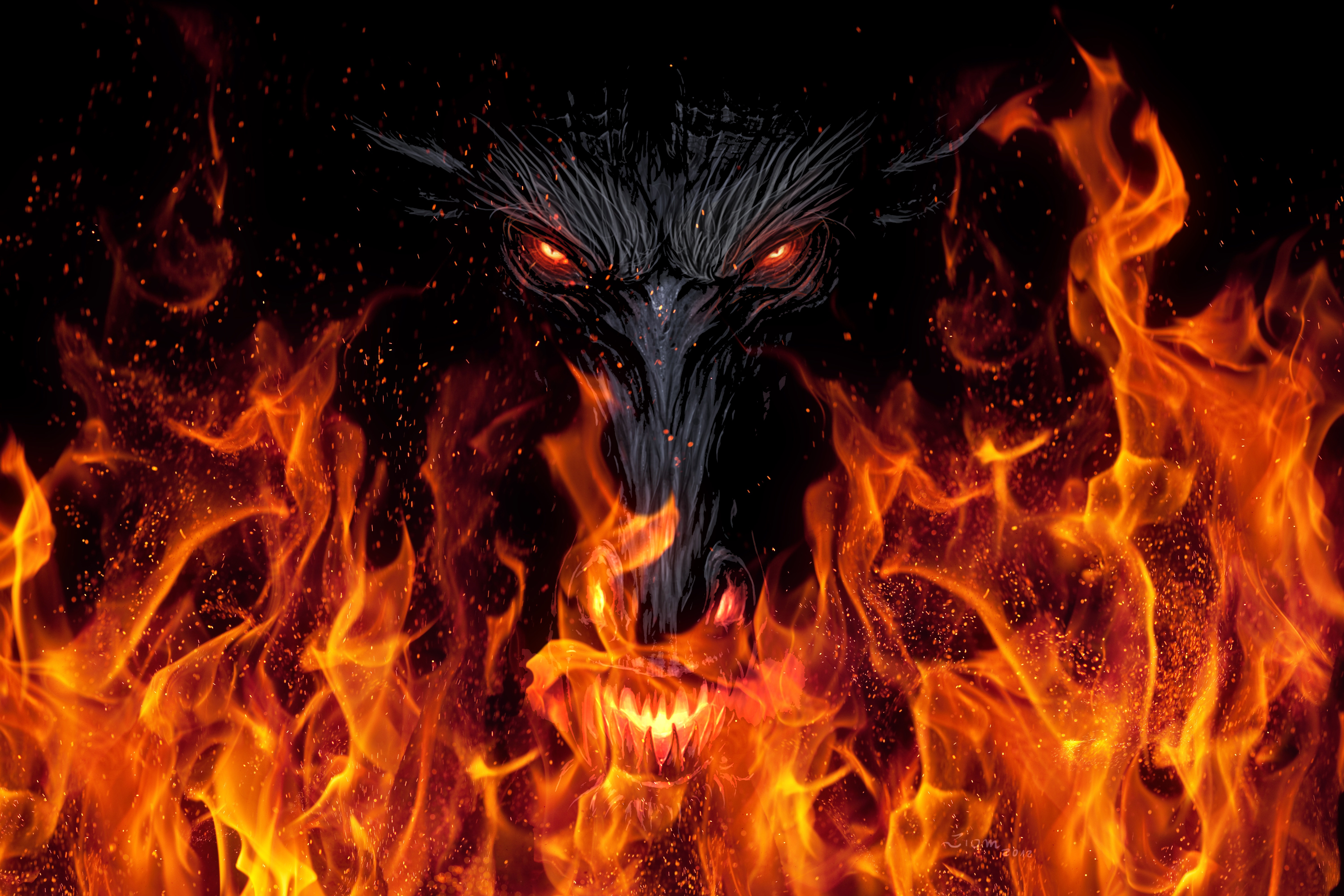 demon, artist, digital art, devil, 4k, 5k, hd, , dark, dragon, fire, flame Gallery HD Wallpaper