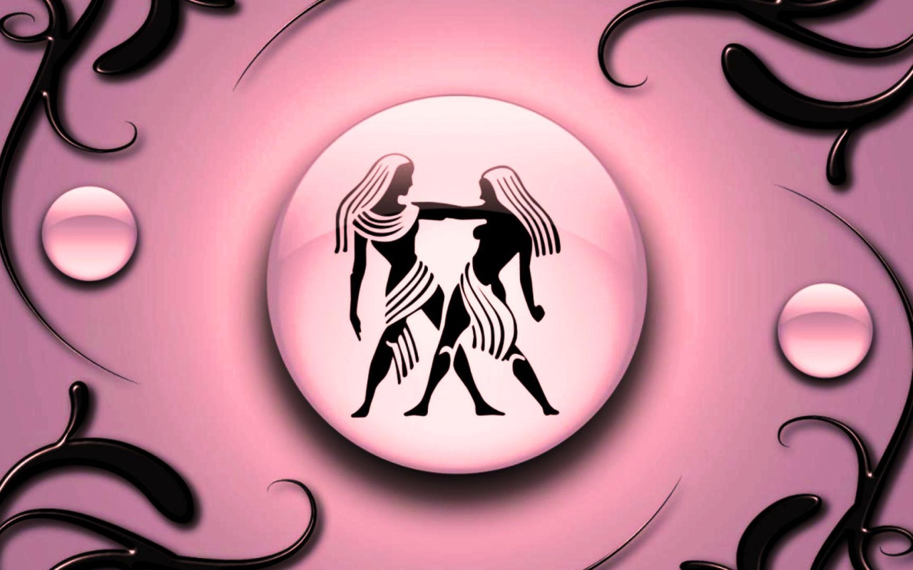 Gemini on a pink background with black ornament Desktop wallpaper 1280x800