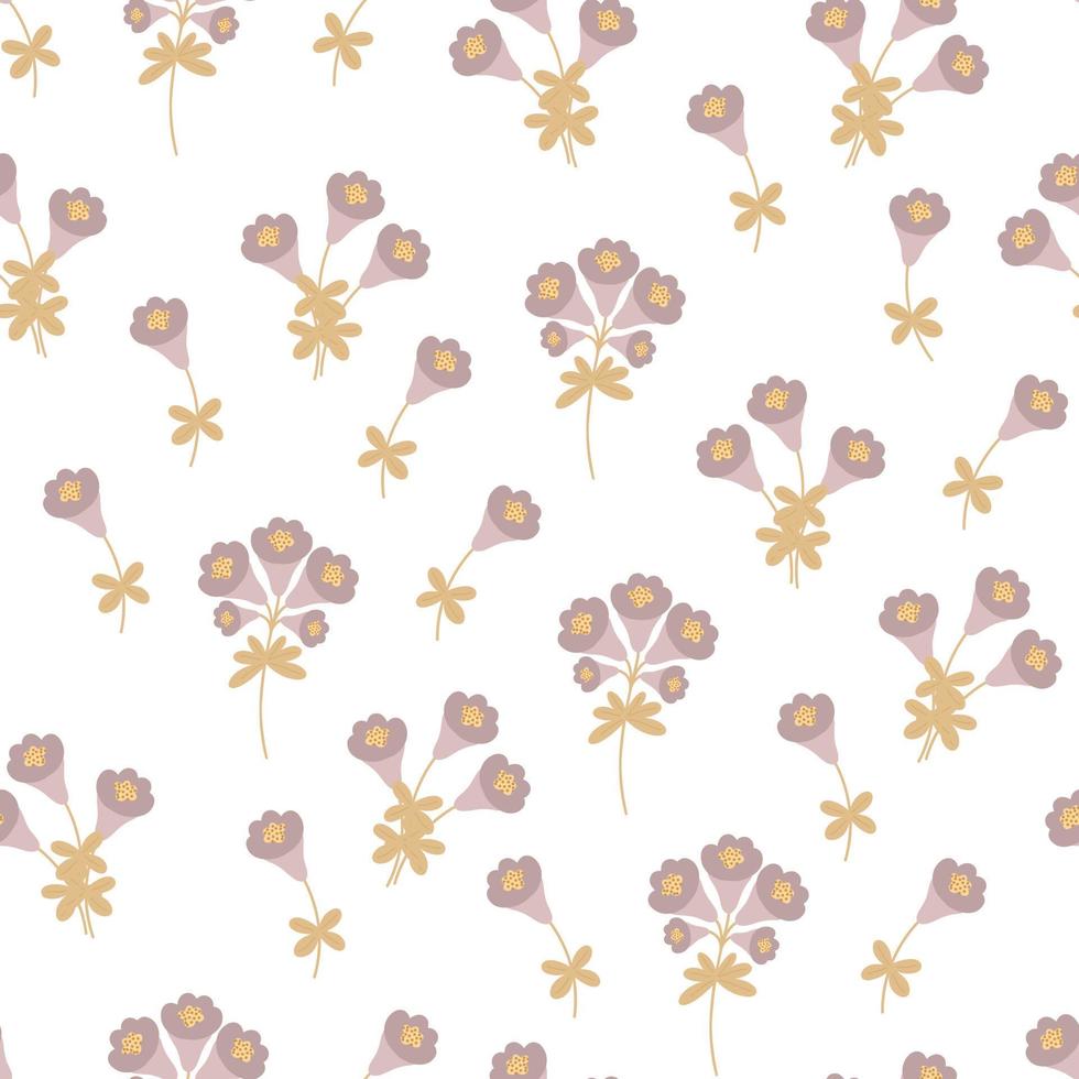 Simple Pastel Colored Floral Seamless Pattern, Flowers, Leaves Flat Style Vector Illustration, Symbol Of Spring, Cozy Home, Holiday Celebration Decor Perfect For Textile, Fabric, Springtime Decoration