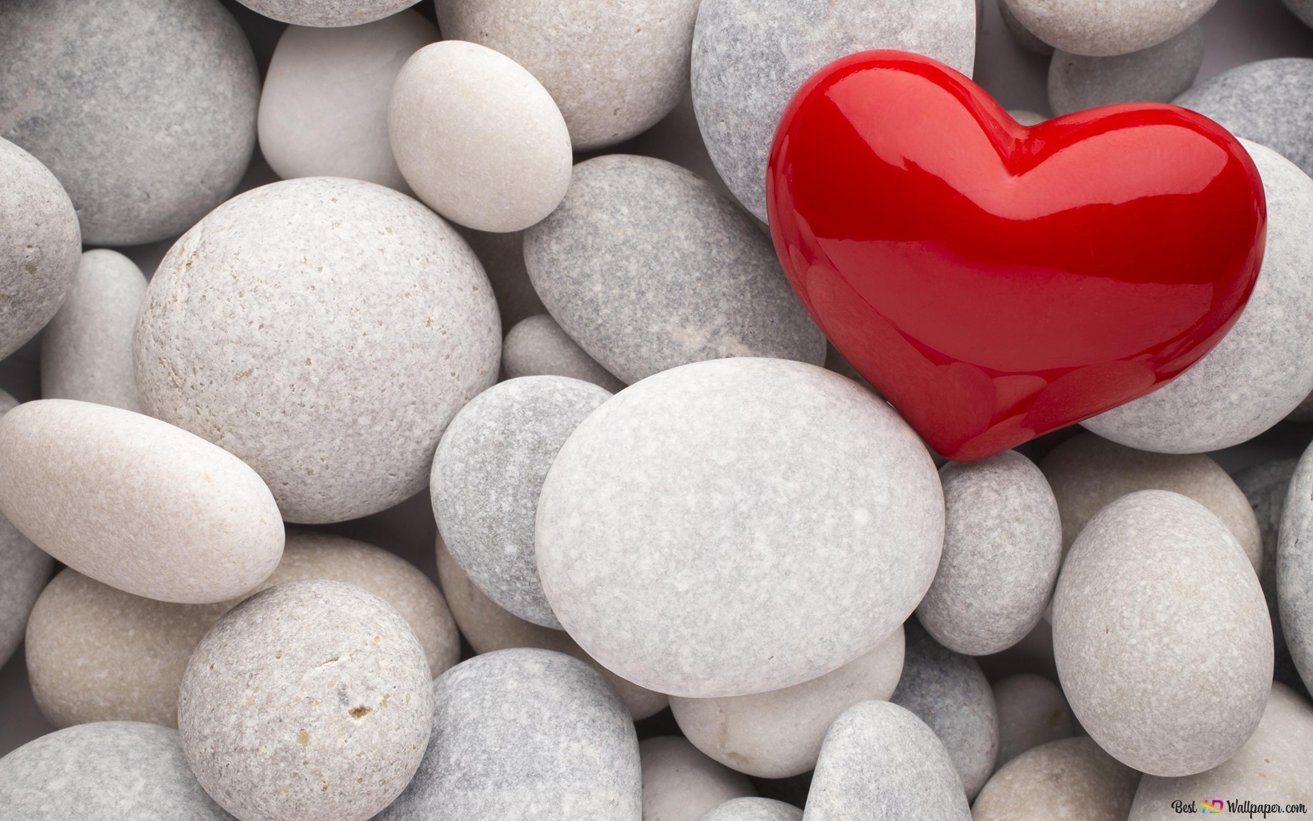 Valentine's day red heart with pebbles 2K wallpaper download