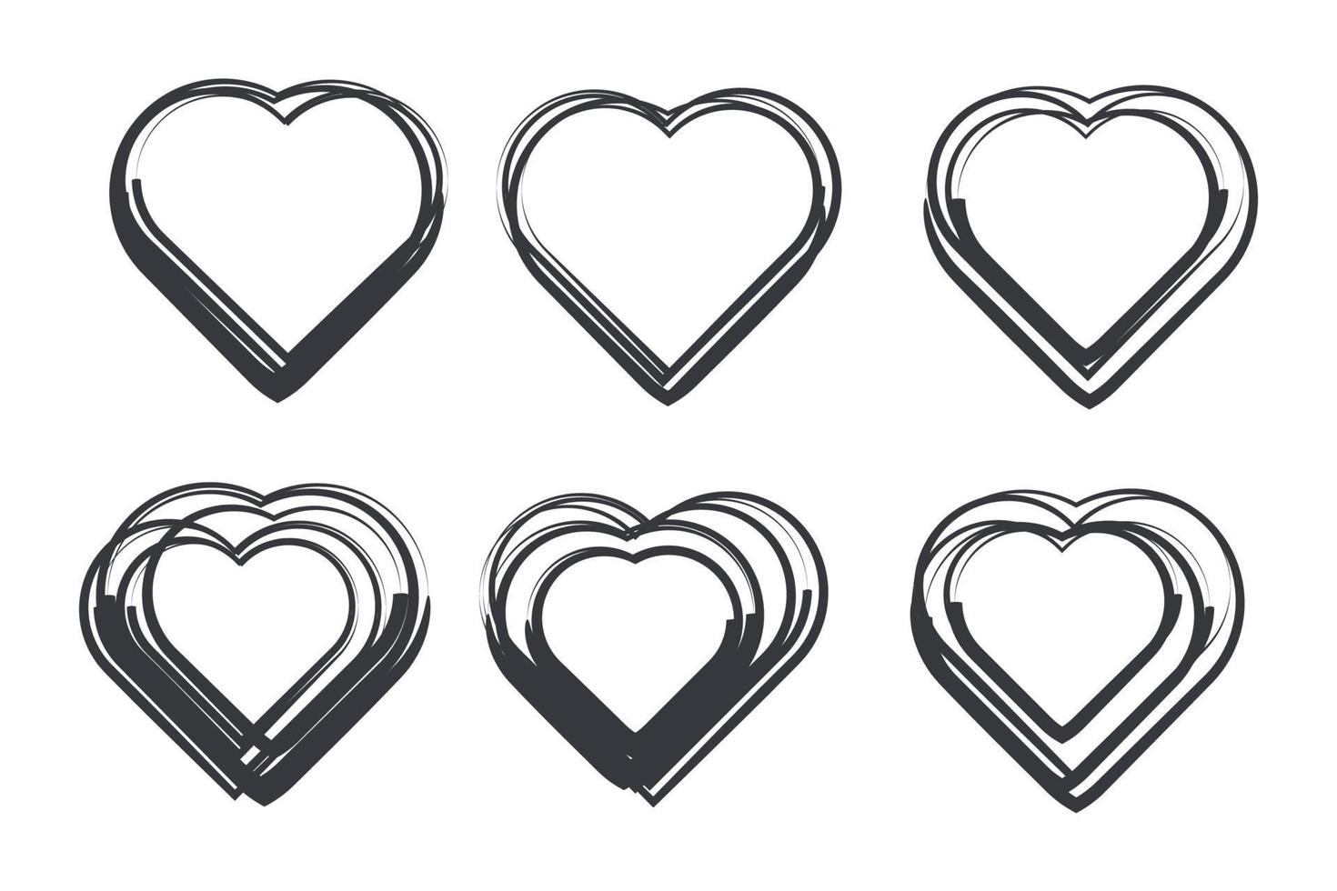 Heart hand drawn grunge icons set color editable. For poster, wallpaper and Valentine's day. Collection of hearts symbol vector sign isolated illustration for graphic and web design. Vector Art