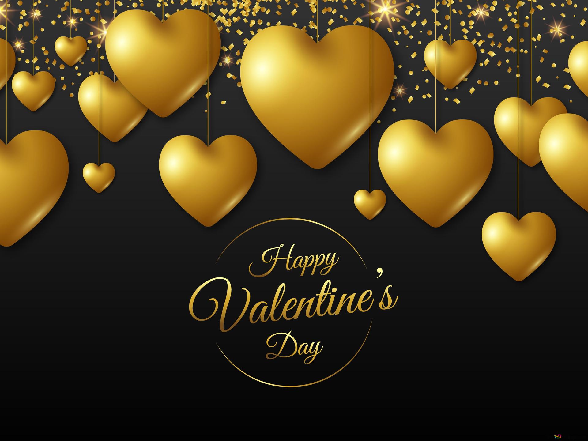 Happy Valentines Day yellow balloon hearts 2K wallpaper download