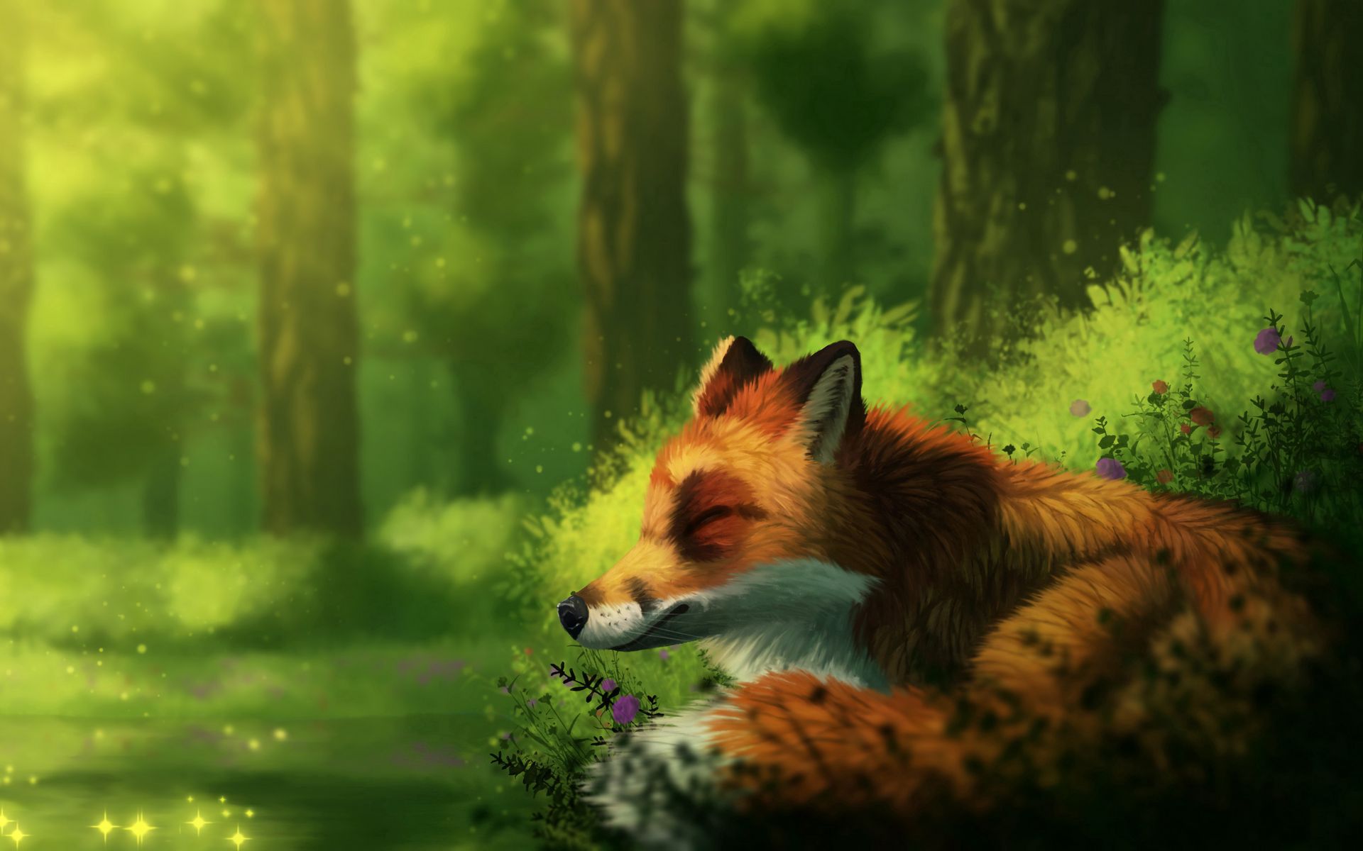 Download wallpaper 1920x1200 fox, sleep, art, wildlife, animal widescreen 16:10 HD background