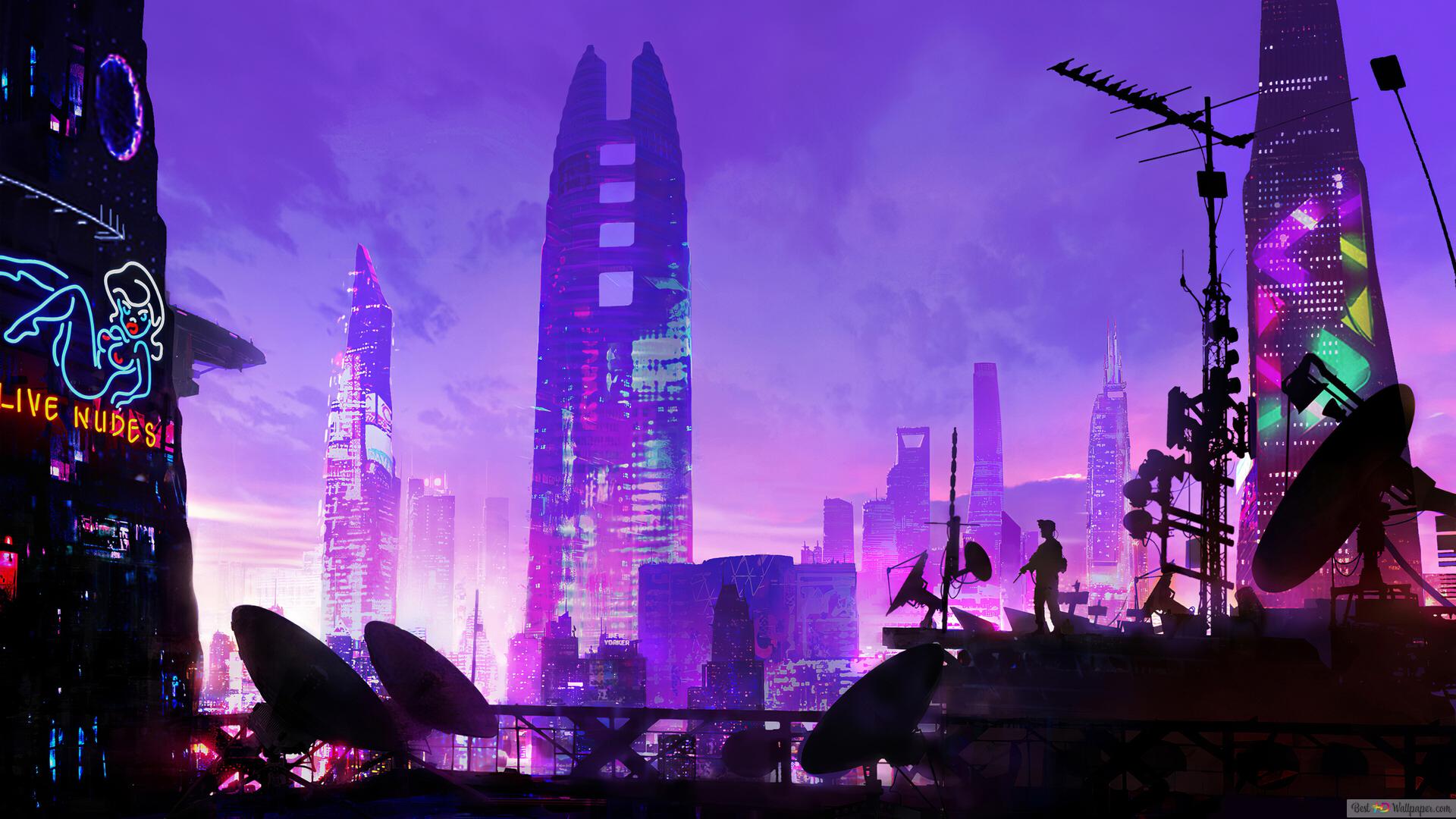 Cyberpunk City Minimalist 4K wallpaper download
