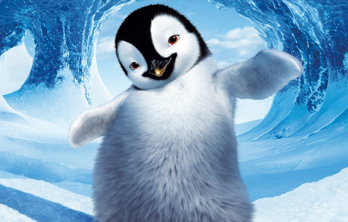 Wallpaper winter, snow, ice, penguin, character, Happy feet, Cartoon image for desktop, section фильмы