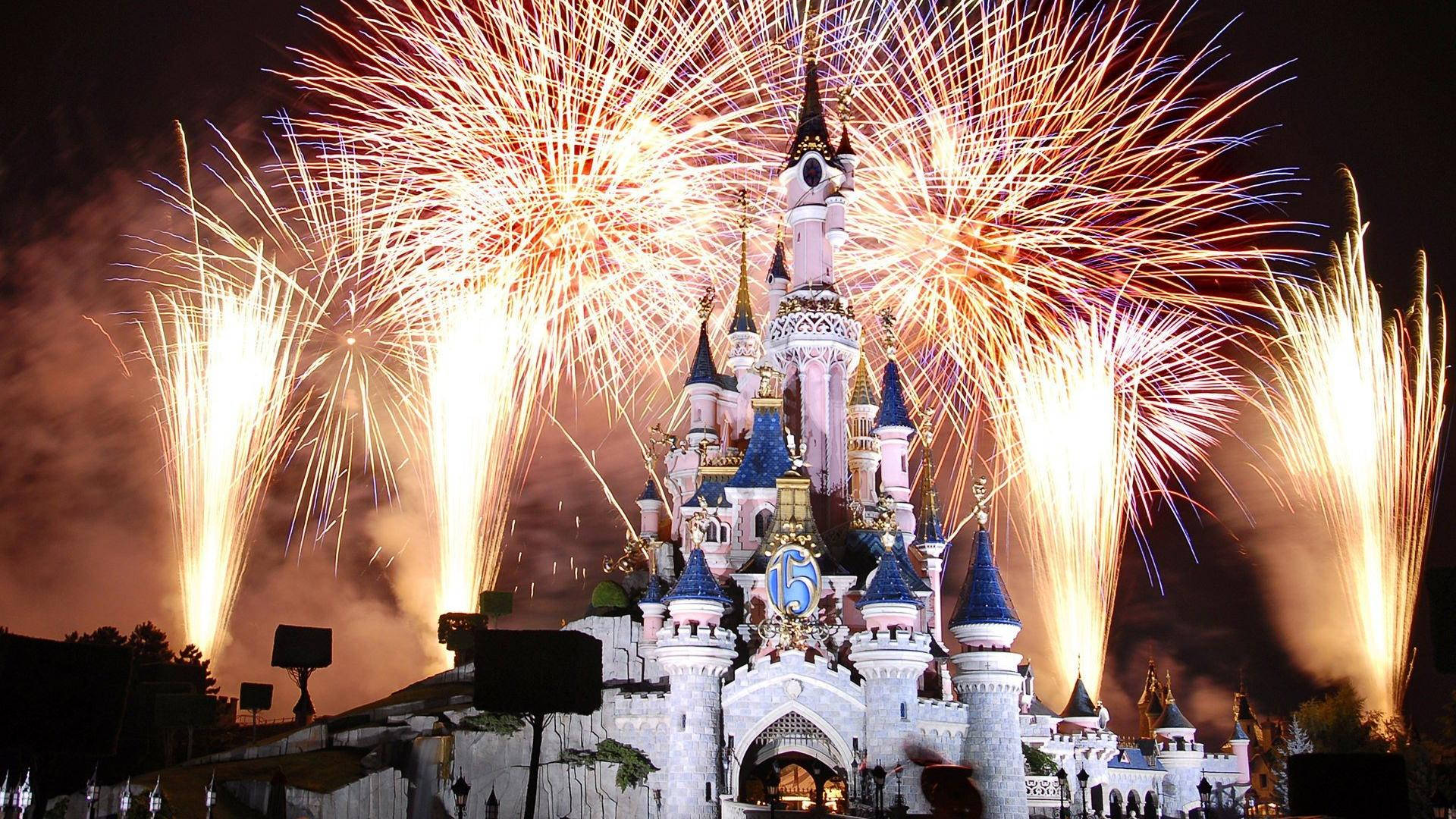 Download Castle With Fireworks Pixel Disney Laptop Wallpaper
