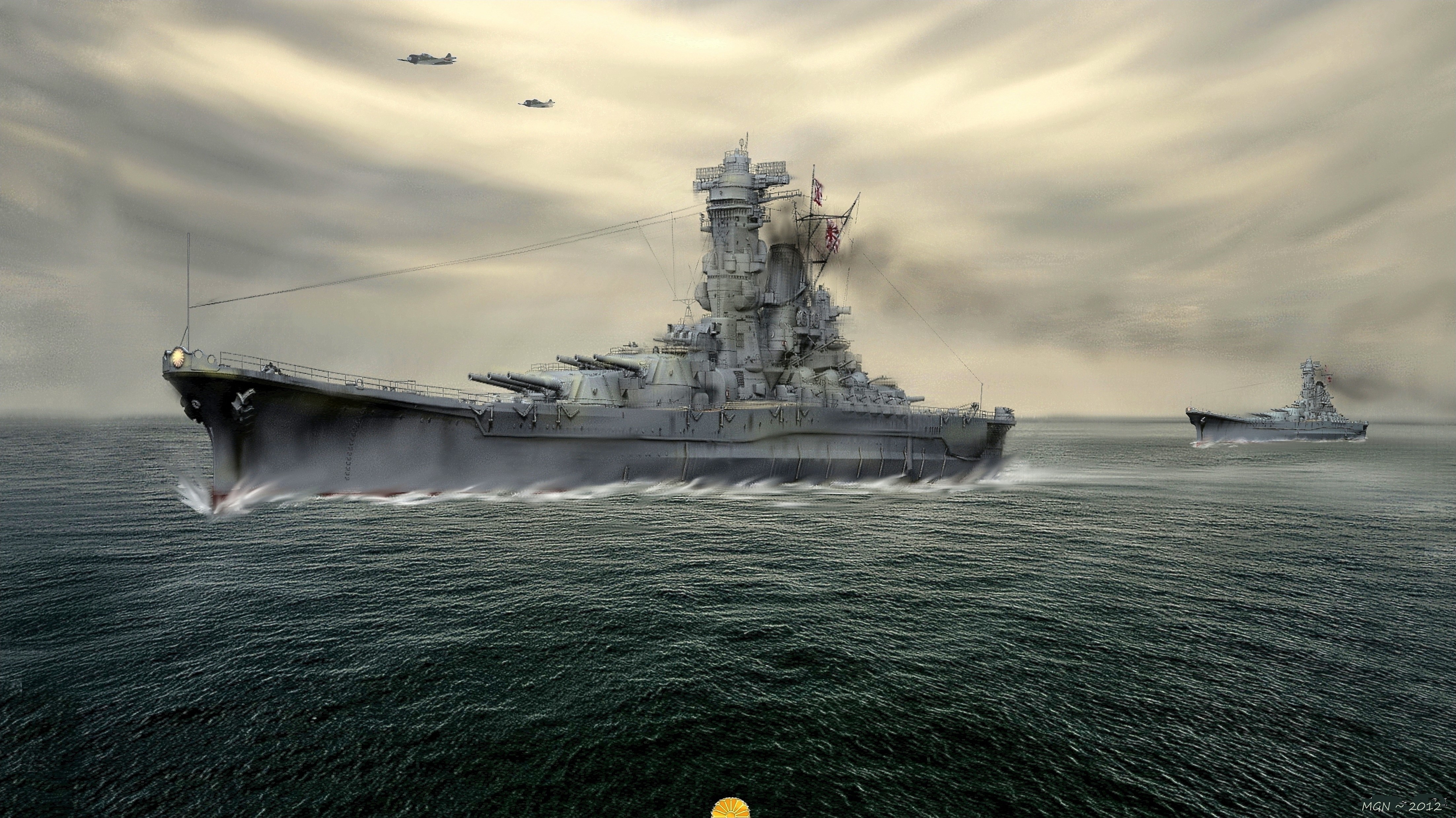 4K, battleship Yamato, Ships, Painting Art, Japanese Gallery HD Wallpaper
