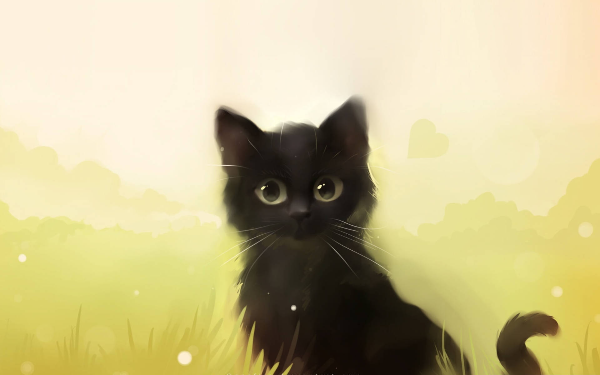 Download Cute Black Cat Pastel Drawing Wallpaper