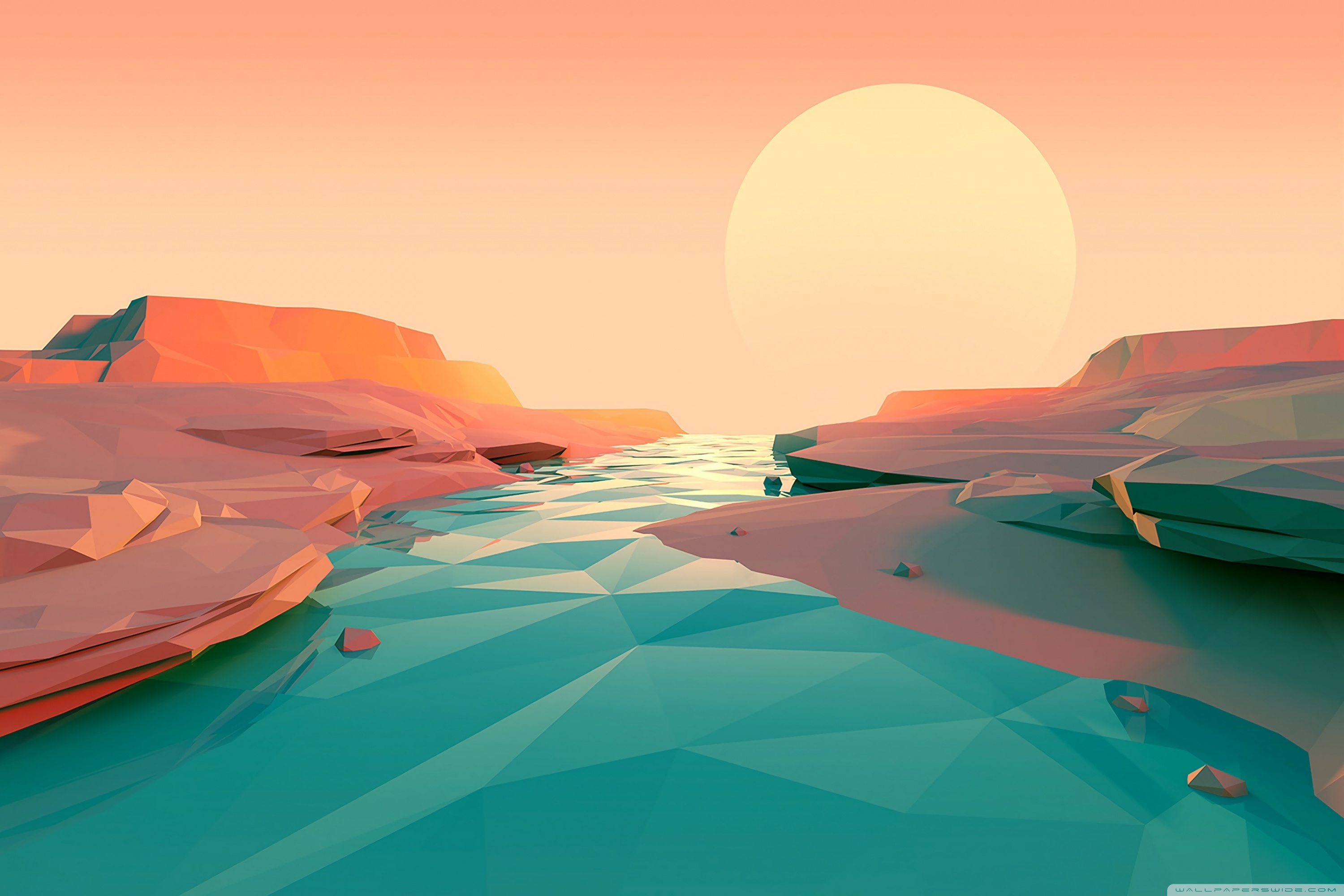 Low Poly River Landscape Design Ultra HD Desktop Background Wallpaper for: Widescreen & UltraWide Desktop & Laptop, Multi Display, Dual & Triple Monitor, Tablet