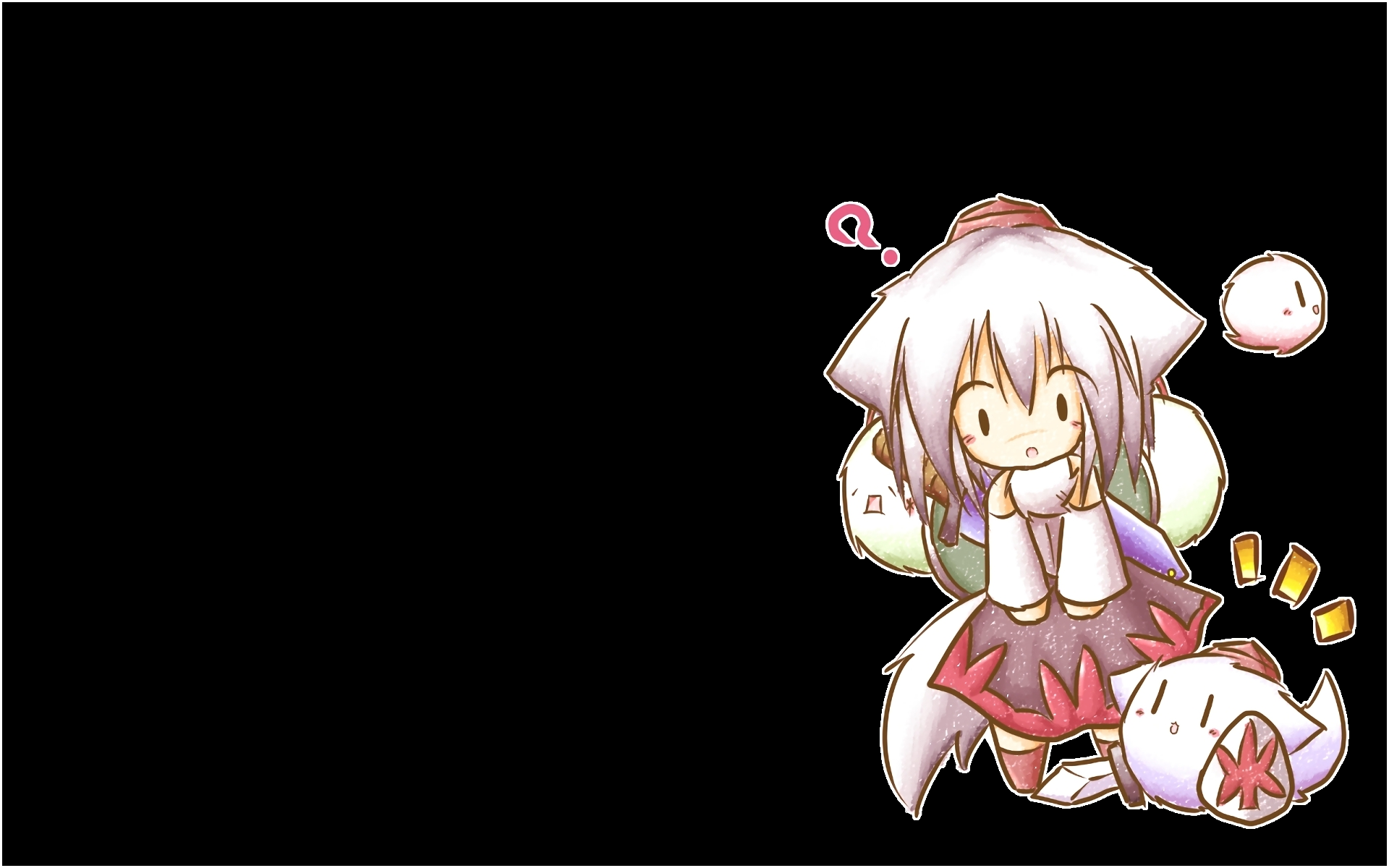 Wallpaper / Touhou, Inubashiri Momiji, anime, anime girls, manga, animal ears, dark background, edit, minimalism, Mofuji, chibi, wolf girls free download