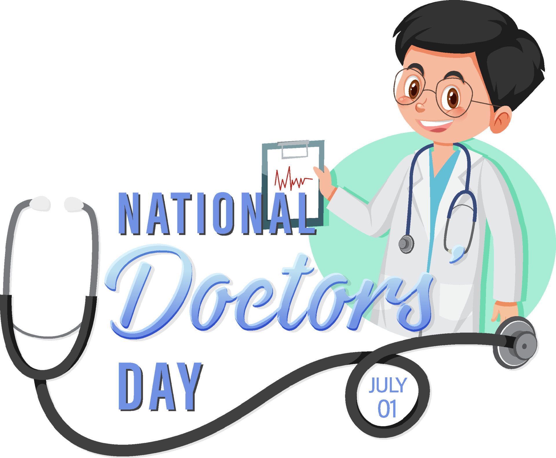 Male doctor on doctor day in July logo