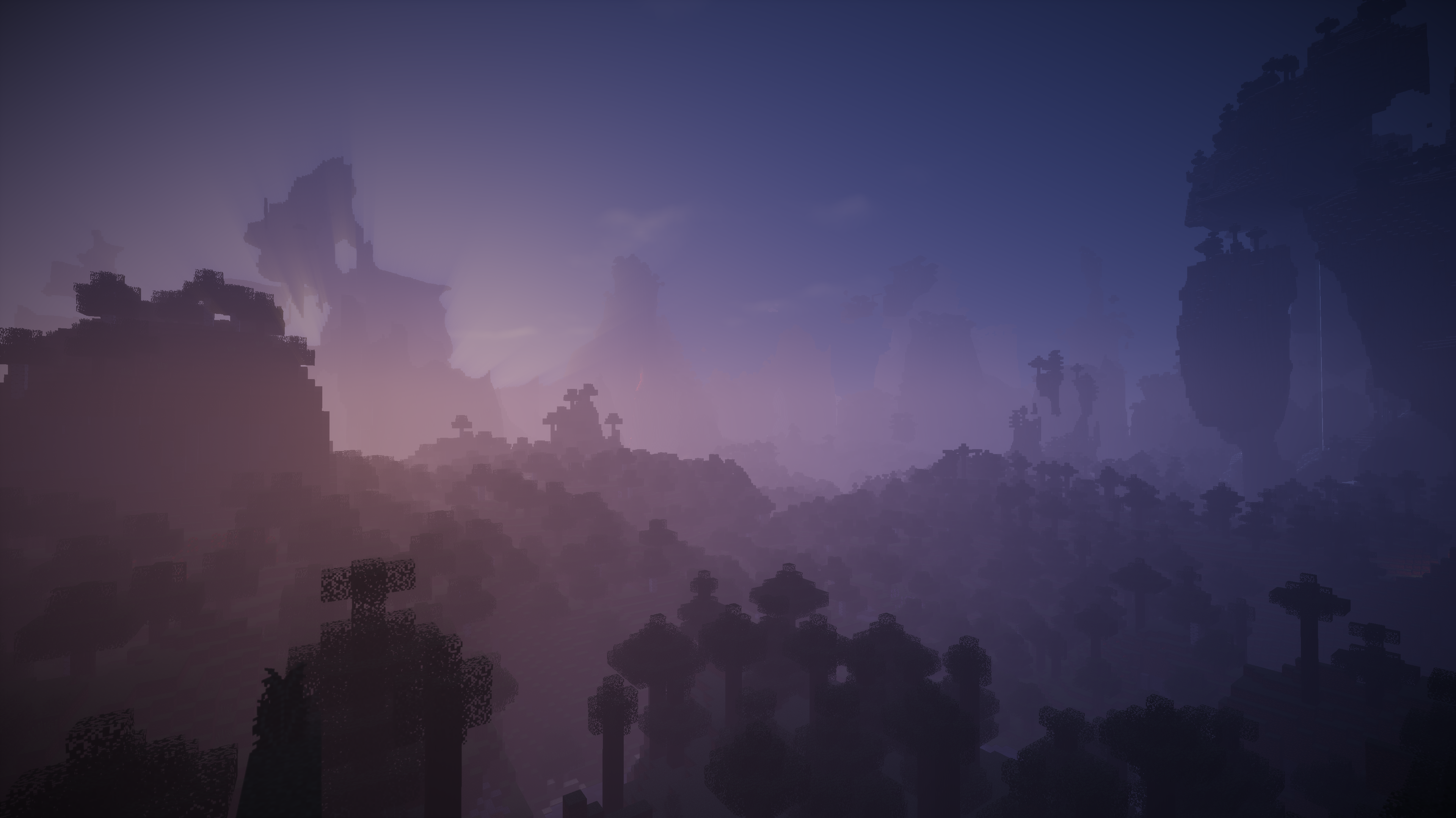 Wallpaper, sunlight, video games, sky, sunrise, Minecraft, morning, mist, dusk, thunder, haze, cloud, fog, mountain, dawn, darkness, screenshot, atmospheric phenomenon, atmosphere of earth 3840x2160