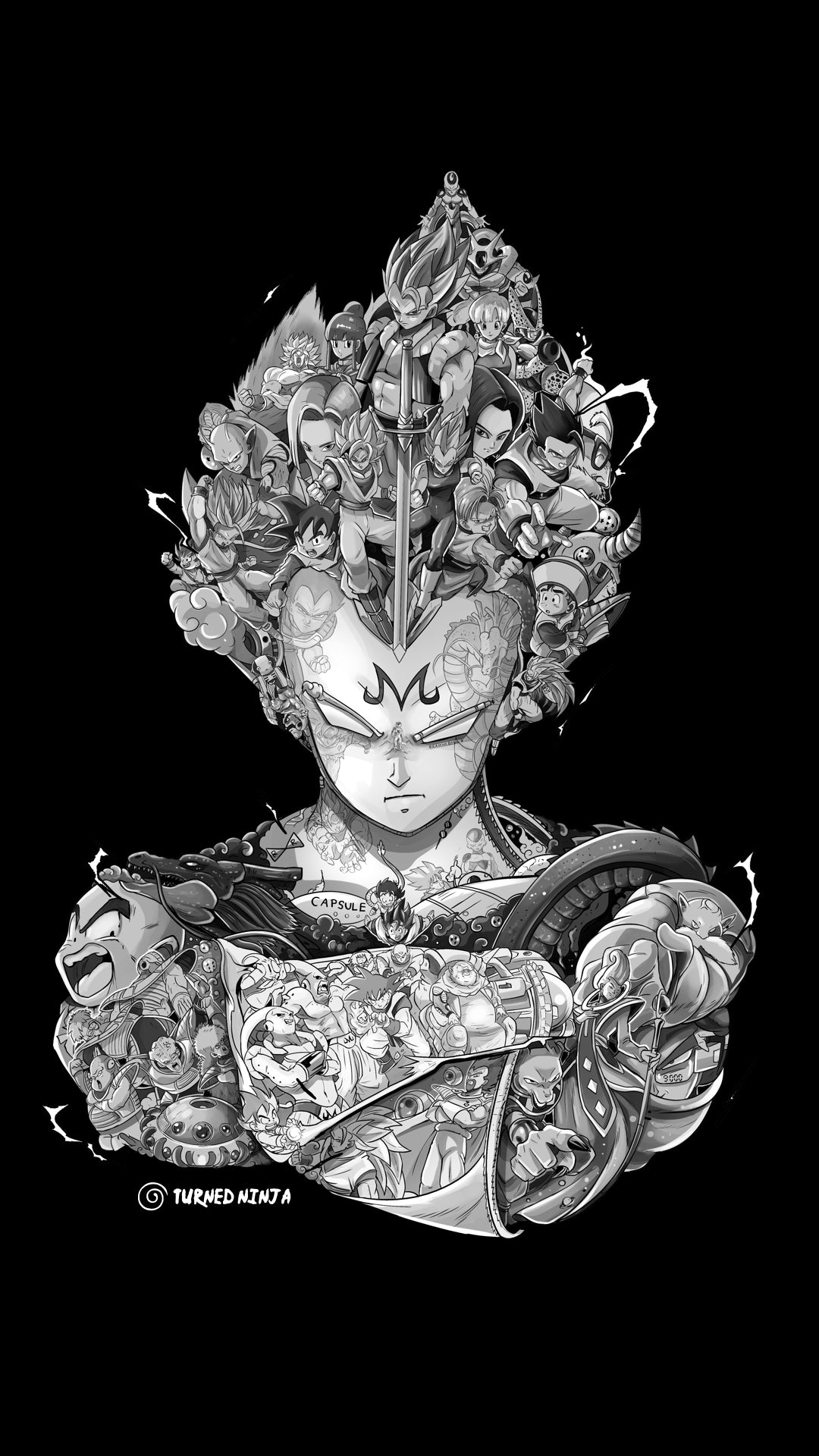 VEGETA BLACK & WHITE ART 2K RESOLUTION