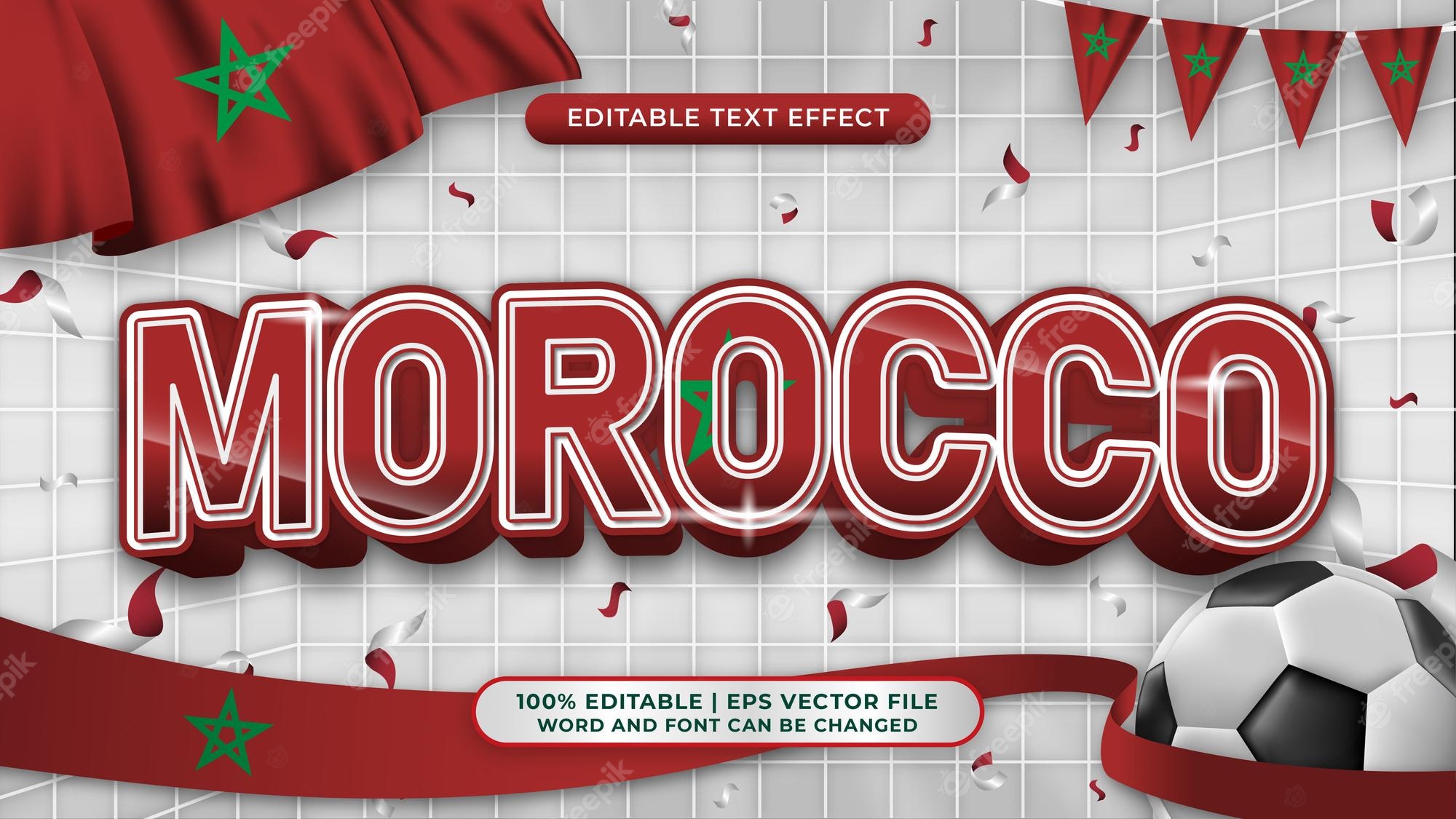 Premium Vector. Morocco football world cup background theme editable text style effect